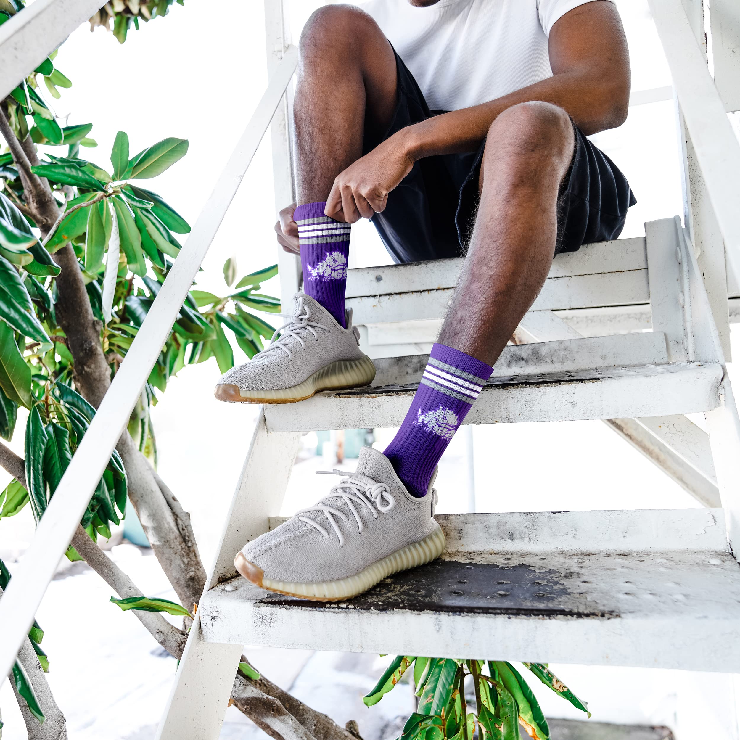 For Bare Feet NCAA TCU Horned Frogs 4 Stripe Deuce Crew Sock Team Color MEDIUM - Sports Gifts, Sports Memorabilia, Sports Collectibles, Fan Shop