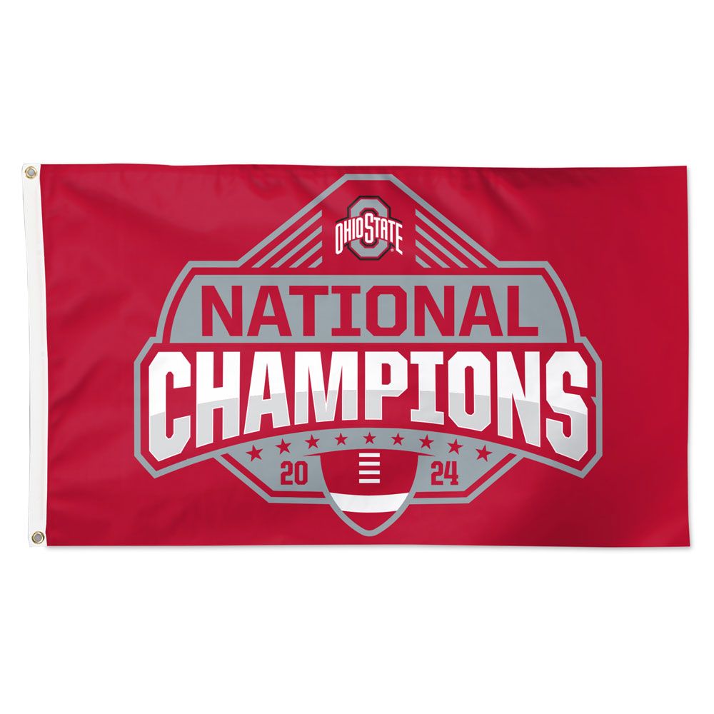 2024-2025 National Football Champions Ohio State Buckeyes CFP Flag - Deluxe 3' X 5' - Sports Collectibles, Sports Memorabilia, Sports Fan Shop, Sports Gifts