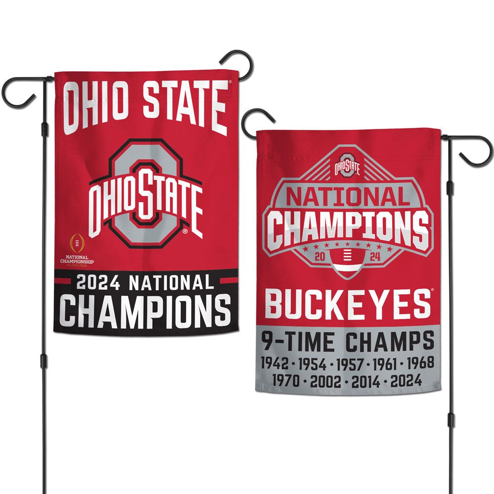 2024-2025 National Football Champions Ohio State Buckeyes CFP Garden Flags 2-sided - Sports Collectibles, Sports Memorabilia, Sports Fan Shop, Sports Gifts