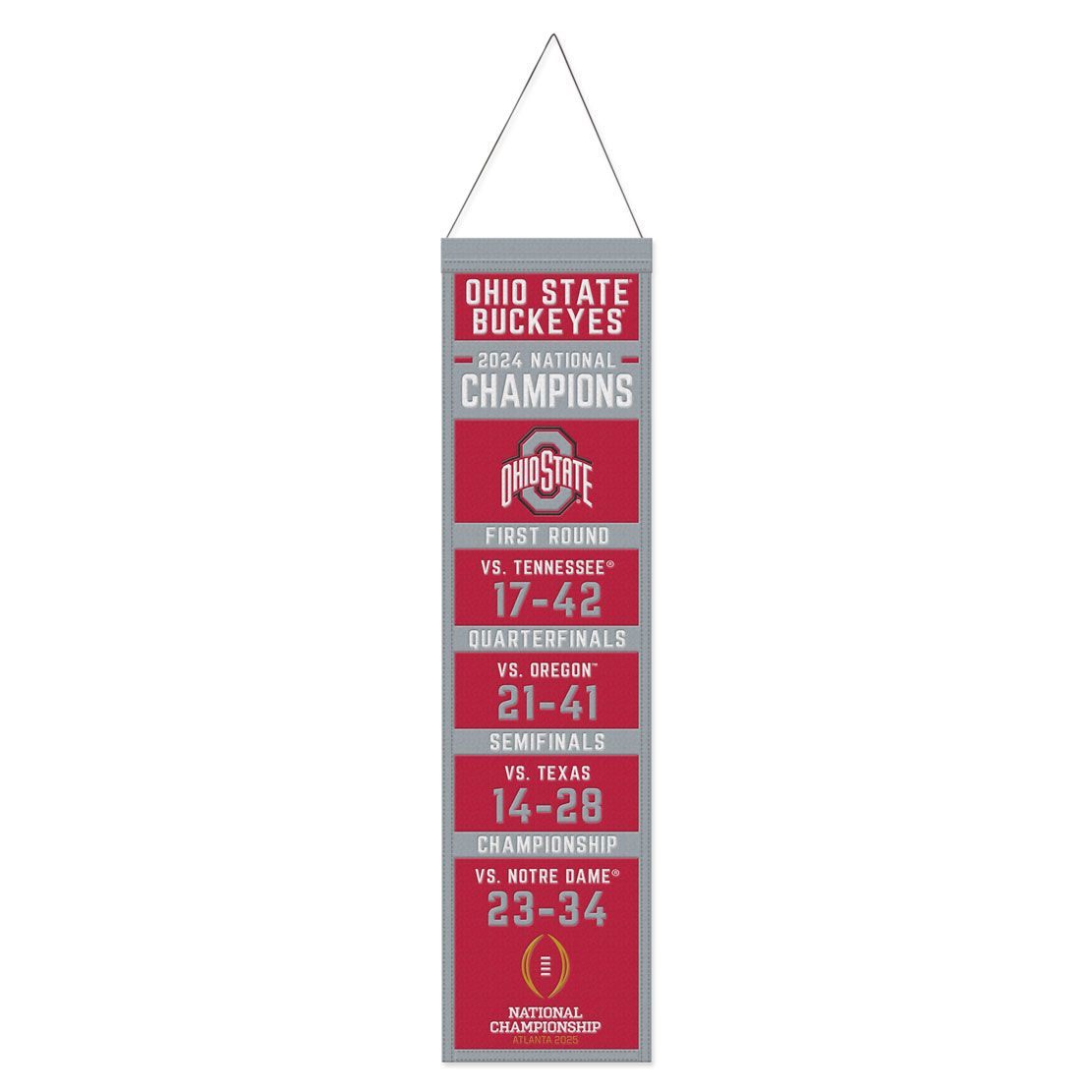 2024-2025 National Football Champions Ohio State Buckeyes College Football Playoffs Wool Banner 8" x 32" - Sports Collectibles, Sports Memorabilia, Sports Fan Shop, Sports Gifts