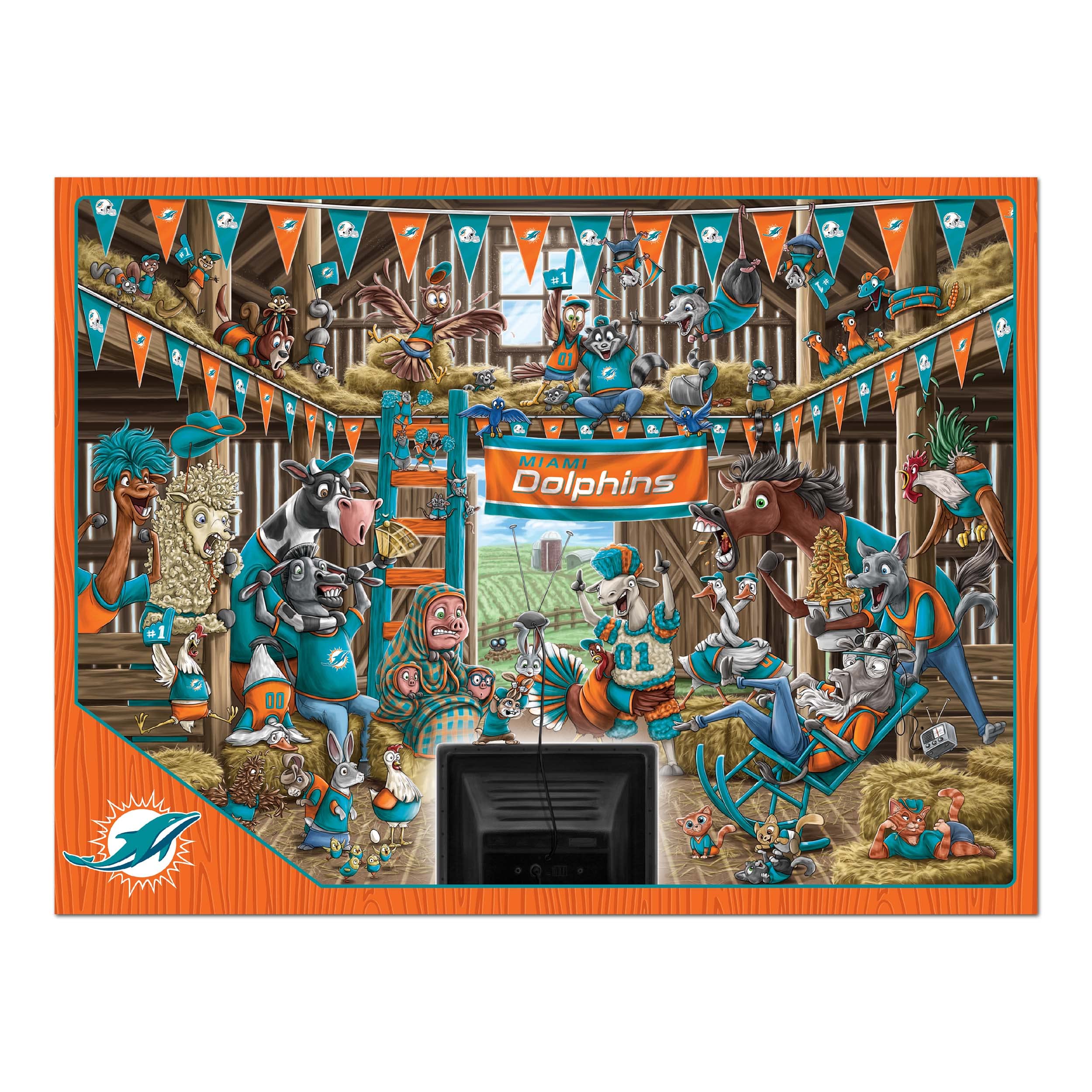 YouTheFan NFL Miami Dolphins Barnyard Fans 500pc Puzzle - Sports Collectibles, Sports Memorabilia, Sports Fan Shop, Sports Gifts