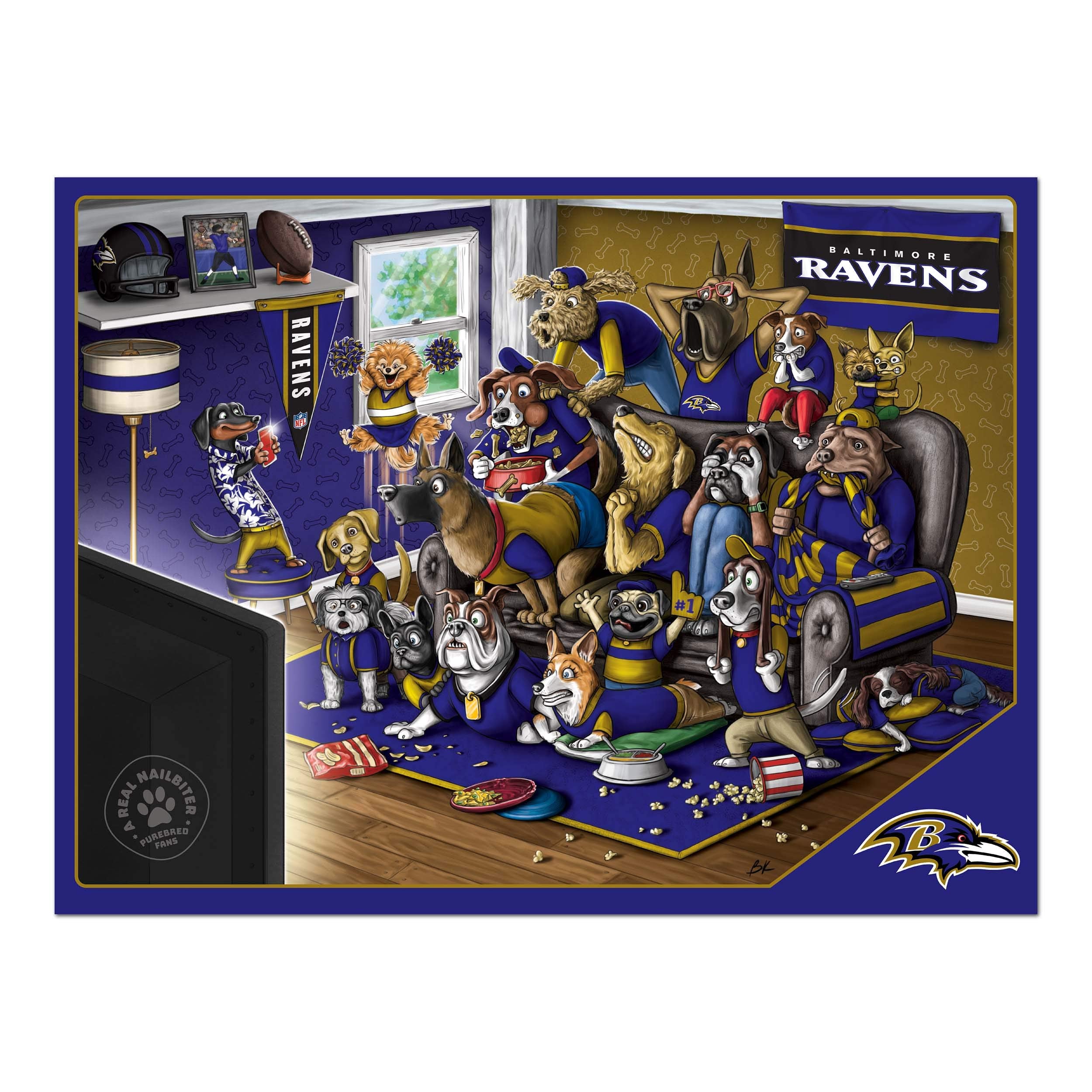 YouTheFan NFL Baltimore Ravens Purebred Fans 500pc Puzzle - A Real Nailbiter - Sports Collectibles, Sports Memorabilia, Sports Fan Shop, Sports Gifts