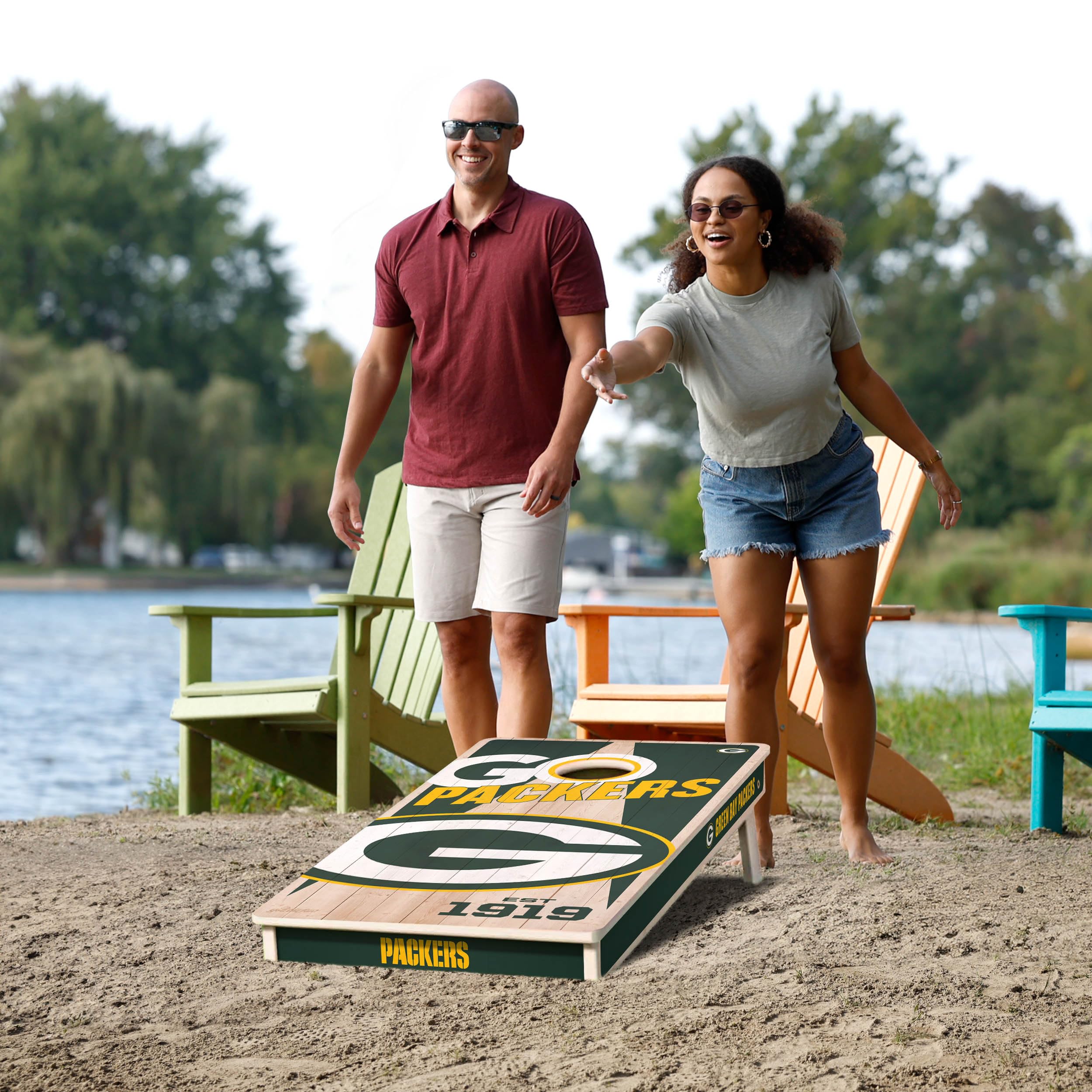 YouTheFan NFL Green Bay Packers 2’ x 4’ Professional Wood Cornhole Game with Logo Bags - Sports Collectibles, Sports Memorabilia, Sports Fan Shop, Sports Gifts
