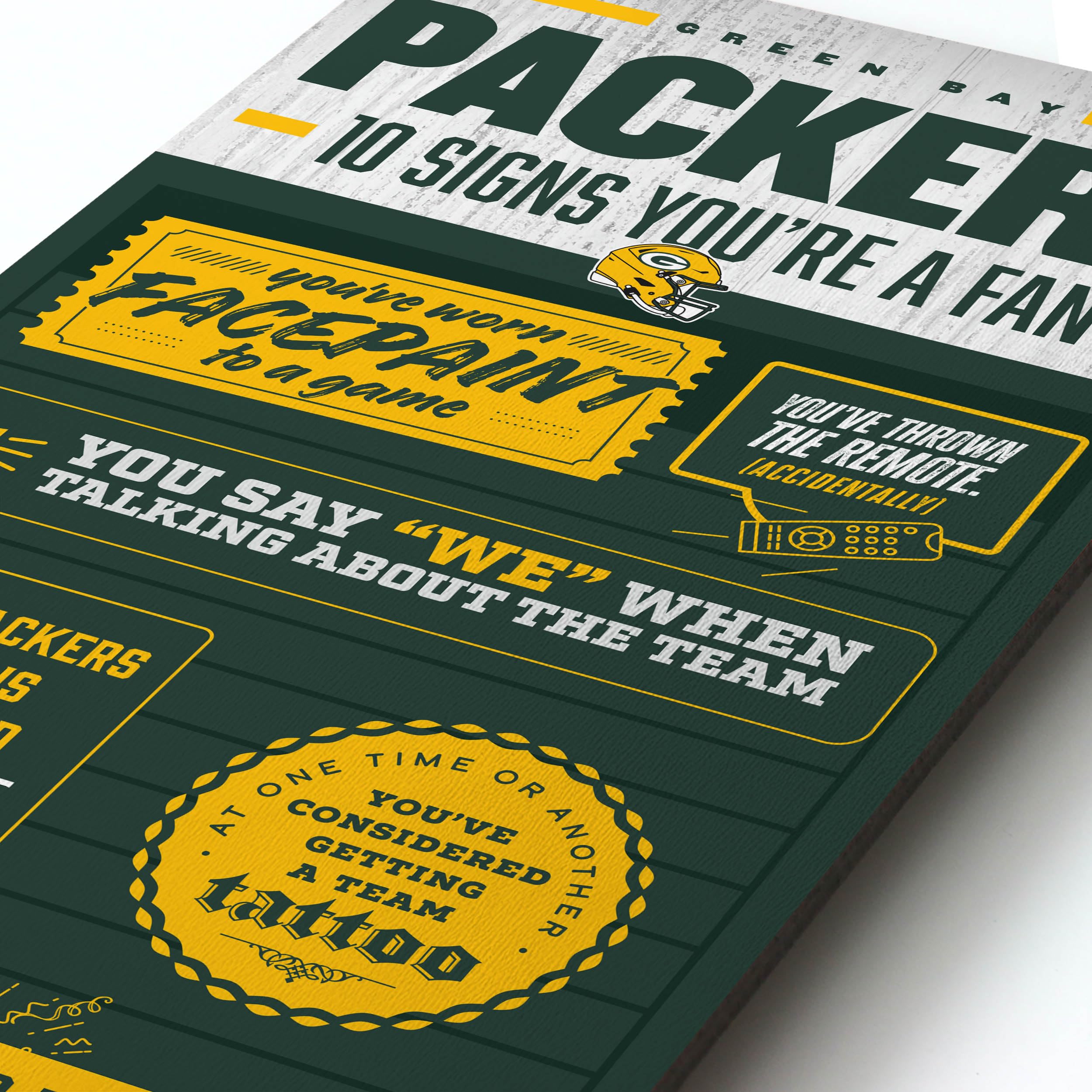 YouTheFan Officially-licensed NFL Green Bay Packers 6x19 Top 10 Signs Banner - humorous descriptions - fun sports fan phrases, original design, indoor team wall decor fan gift - Sports Collectibles, Sports Memorabilia, Sports Fan Shop, Sports Gifts