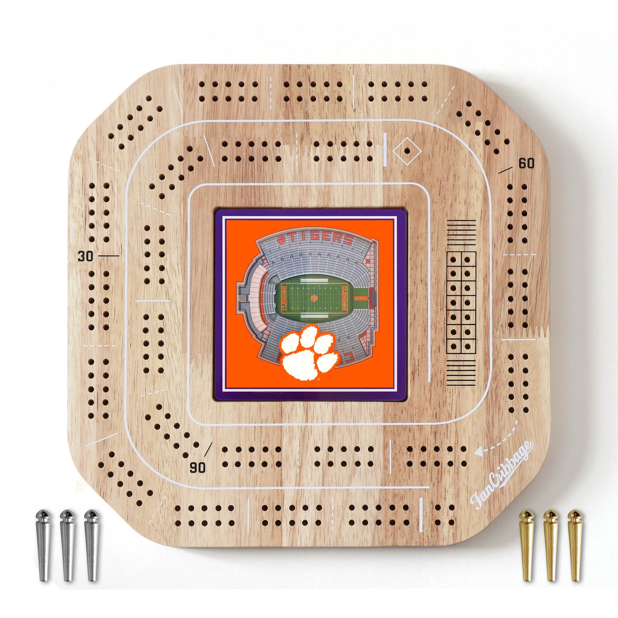 YouTheFan NCAA Clemson Tigers Licensed Fan Cribbage Wood Board Game - Sports Collectibles, Sports Memorabilia, Sports Fan Shop, Sports Gifts