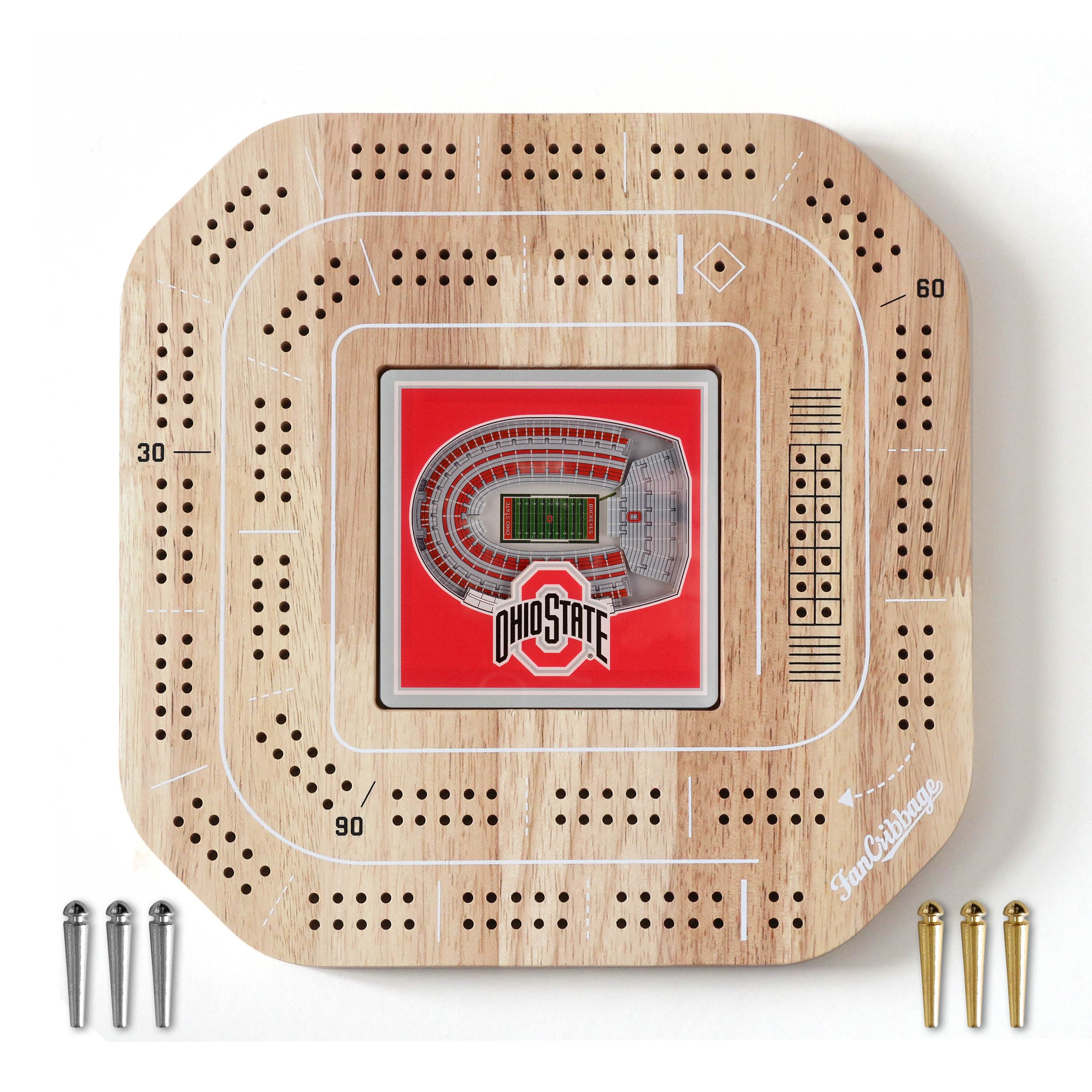 YouTheFan NCAA Ohio State Buckeyes Licensed Fan Cribbage Wood Board Game - Sports Collectibles, Sports Memorabilia, Sports Fan Shop, Sports Gifts