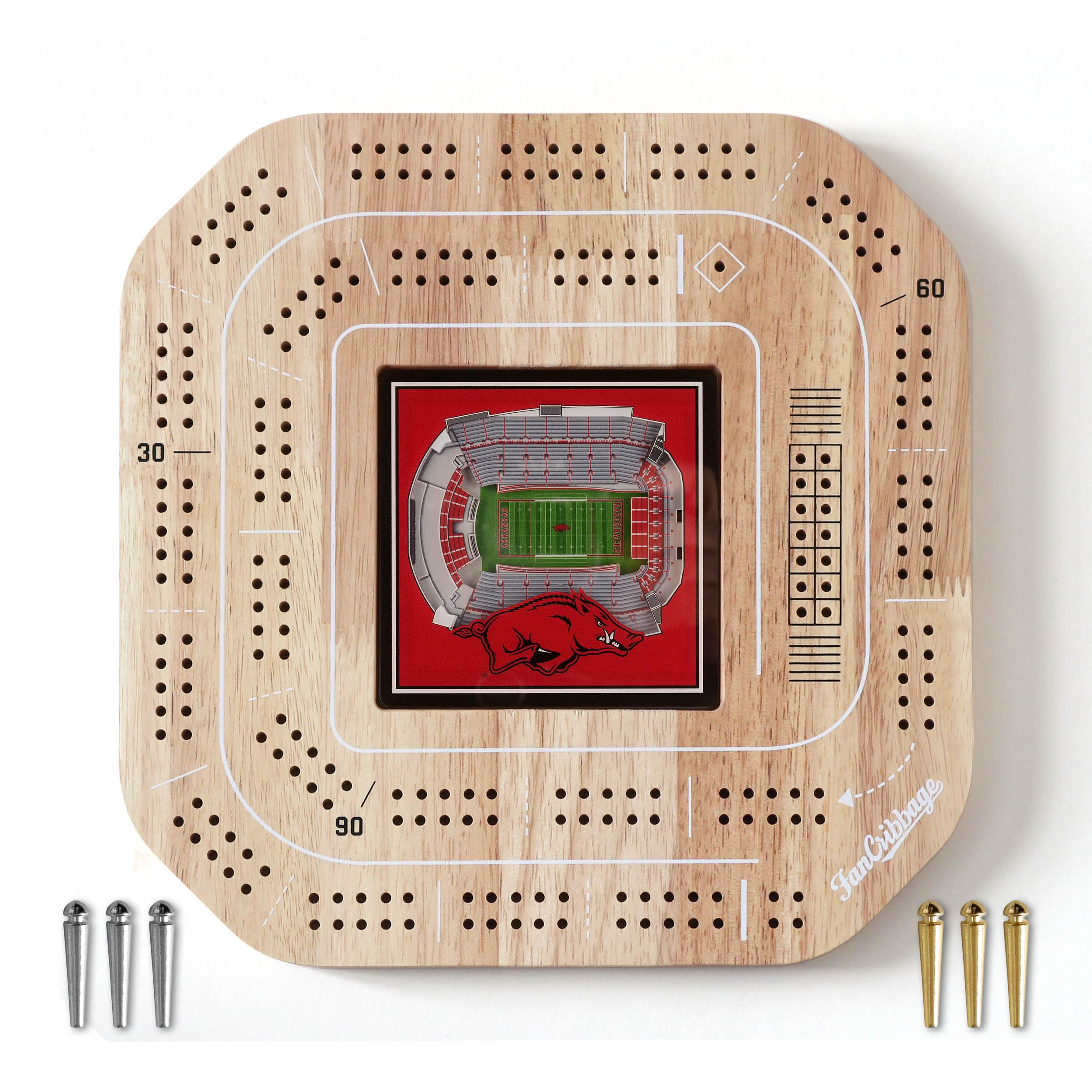 YouTheFan NCAA Arkansas Razorbacks Licensed Fan Cribbage Wood Board Game - Sports Collectibles, Sports Memorabilia, Sports Fan Shop, Sports Gifts