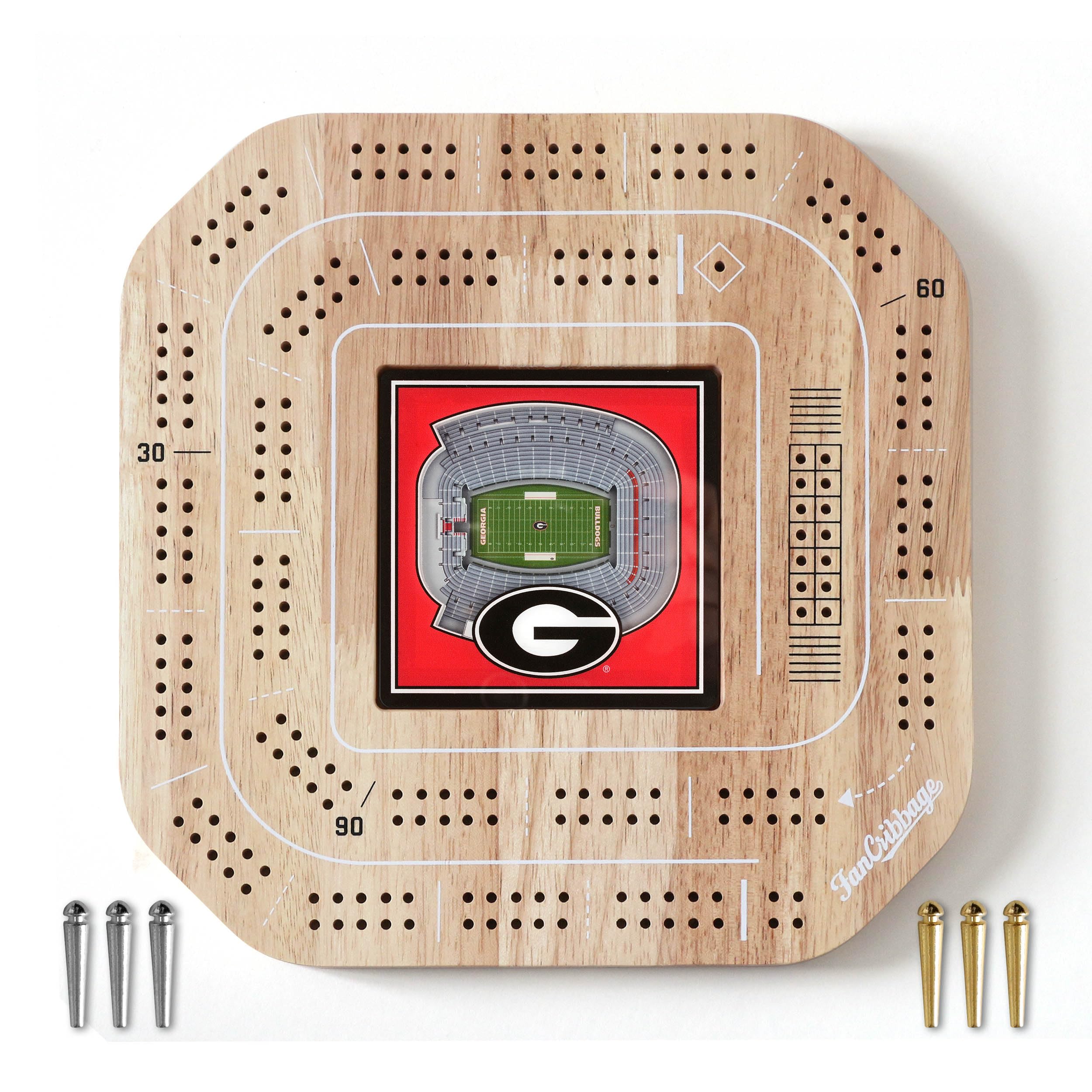 YouTheFan NCAA Georgia Bulldogs Licensed Fan Cribbage Wood Board Game - Sports Collectibles, Sports Memorabilia, Sports Fan Shop, Sports Gifts