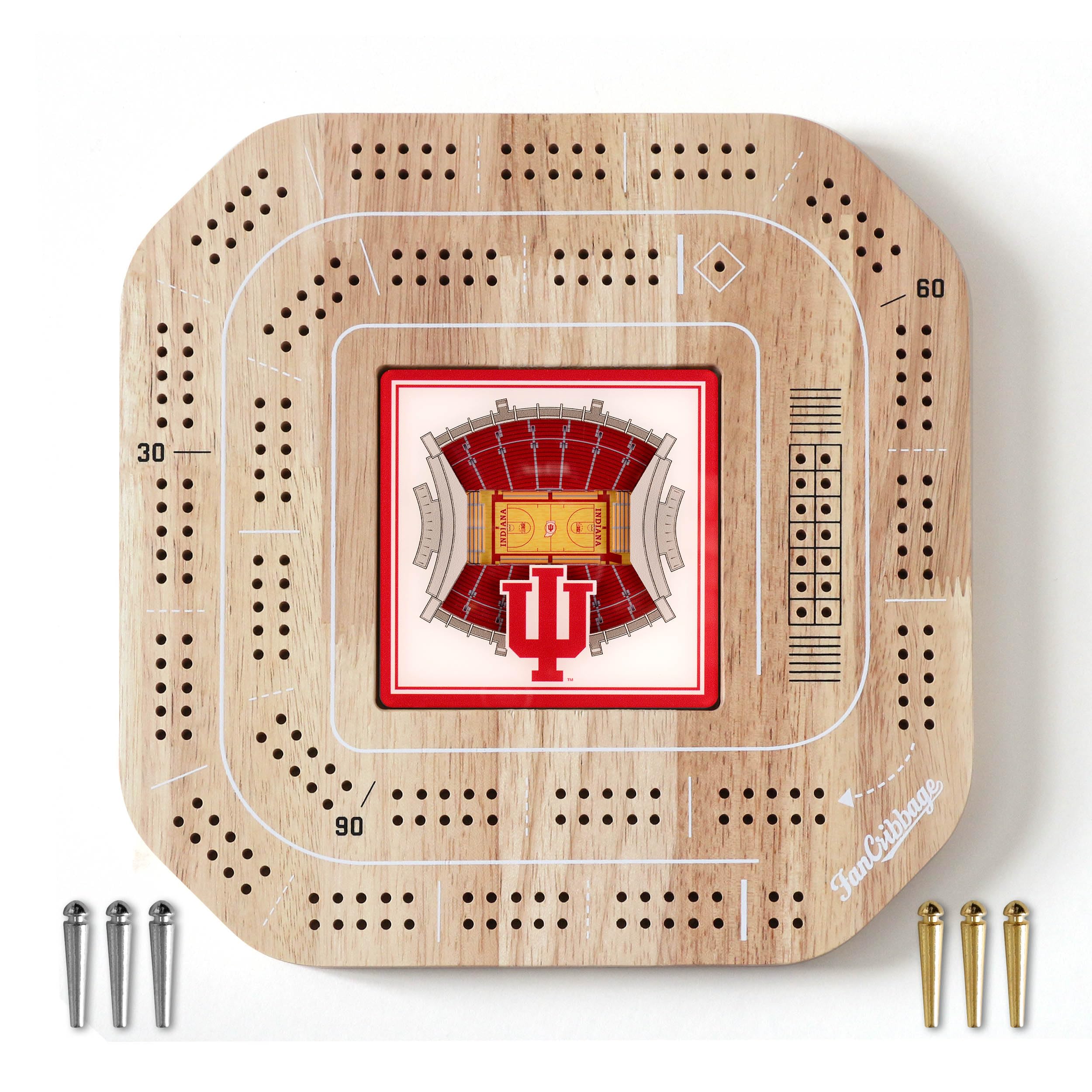 YouTheFan NCAA Indiana Hoosiers Licensed Fan Cribbage Wood Board Game - Sports Collectibles, Sports Memorabilia, Sports Fan Shop, Sports Gifts