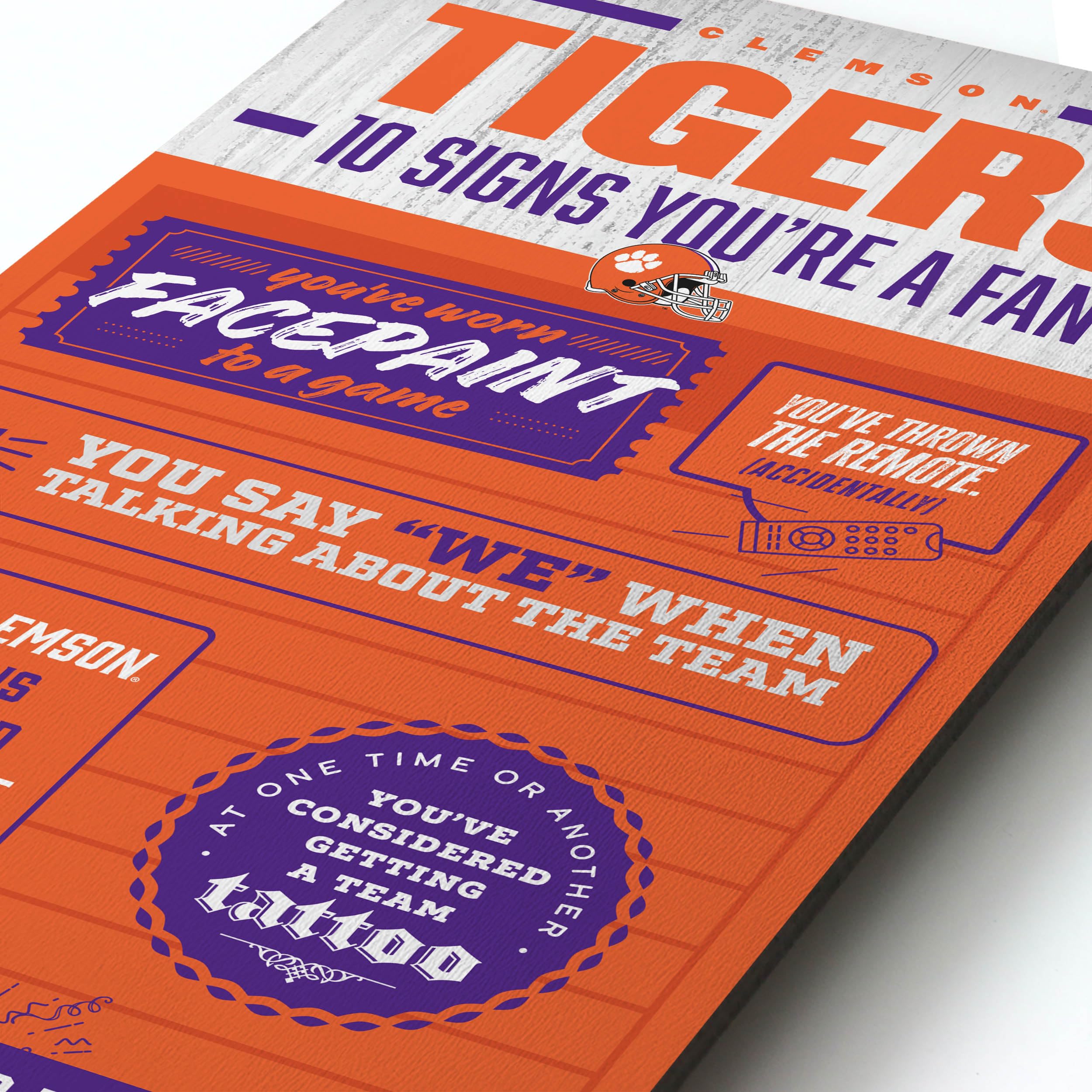 YouTheFan Officially-licensed NCAA Clemson Tigers 6x19 Top 10 Signs Banner - humorous descriptions - fun sports fan phrases, original design, indoor team wall decor fan gift - Sports Collectibles, Sports Memorabilia, Sports Fan Shop, Sports Gifts