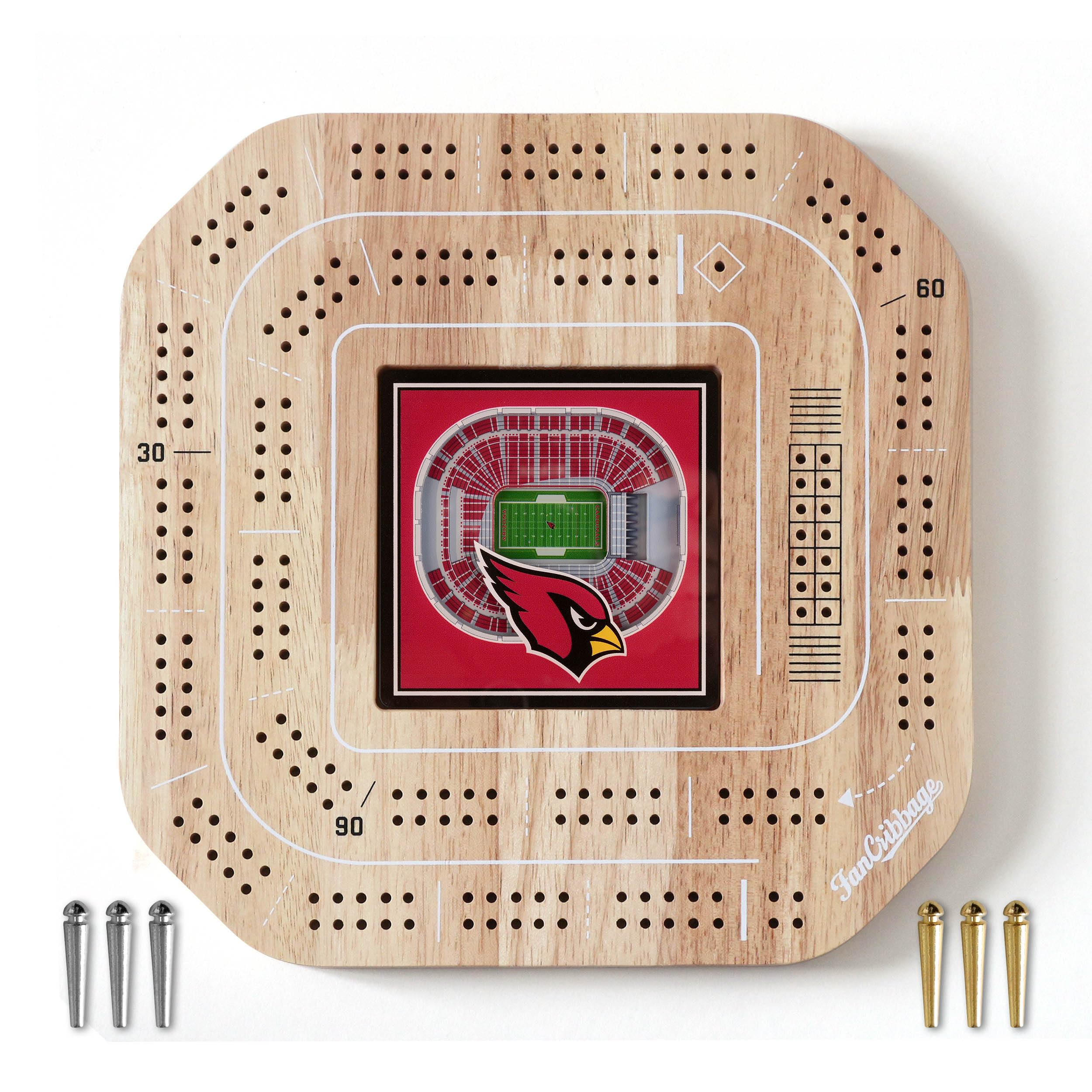 YouTheFan NFL Arizona Cardinals Licensed Fan Cribbage Wood Board Game - Sports Collectibles, Sports Memorabilia, Sports Fan Shop, Sports Gifts