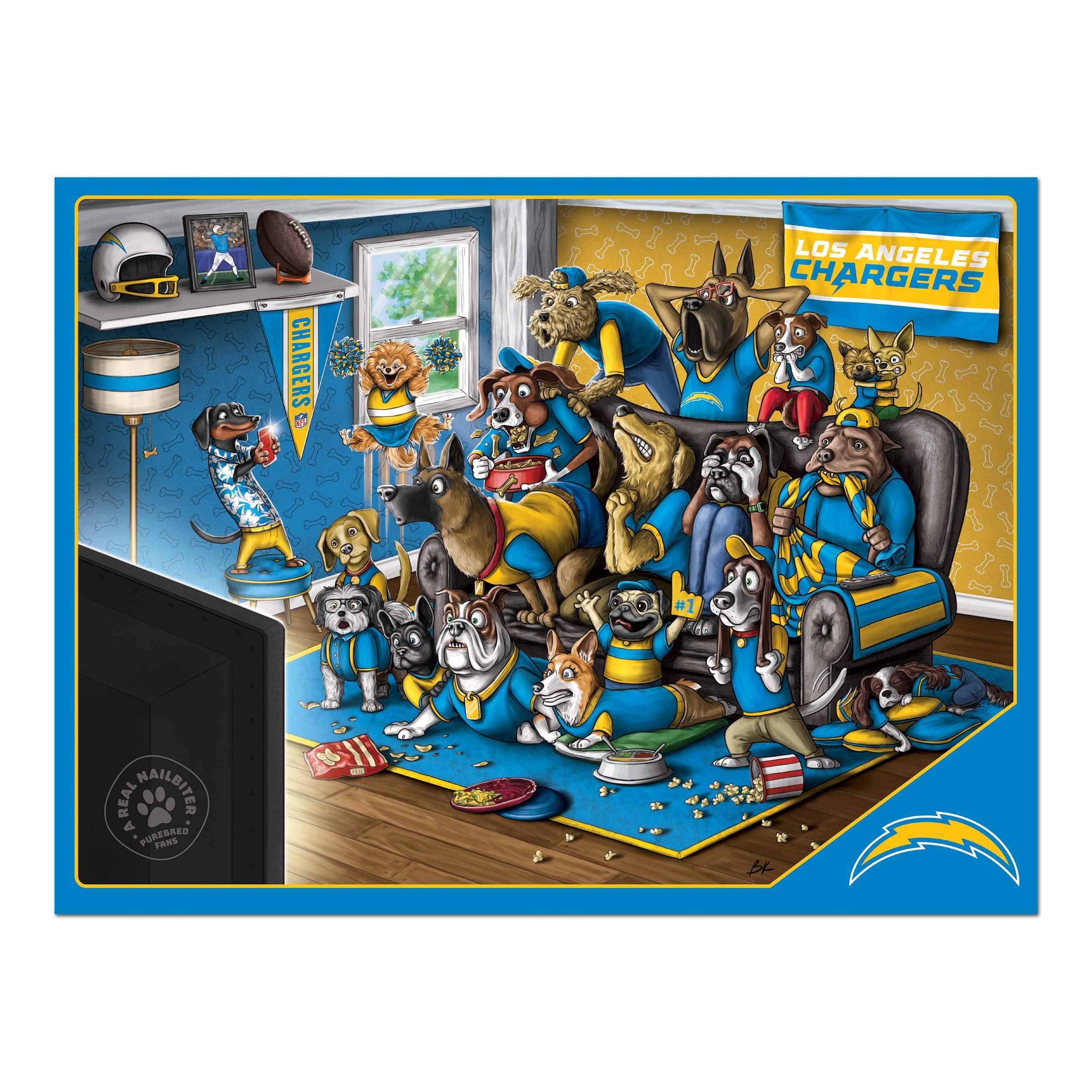 YouTheFan NFL Los Angeles Chargers Purebred Fans 500pc Puzzle - A Real Nailbiter - Sports Collectibles, Sports Memorabilia, Sports Fan Shop, Sports Gifts