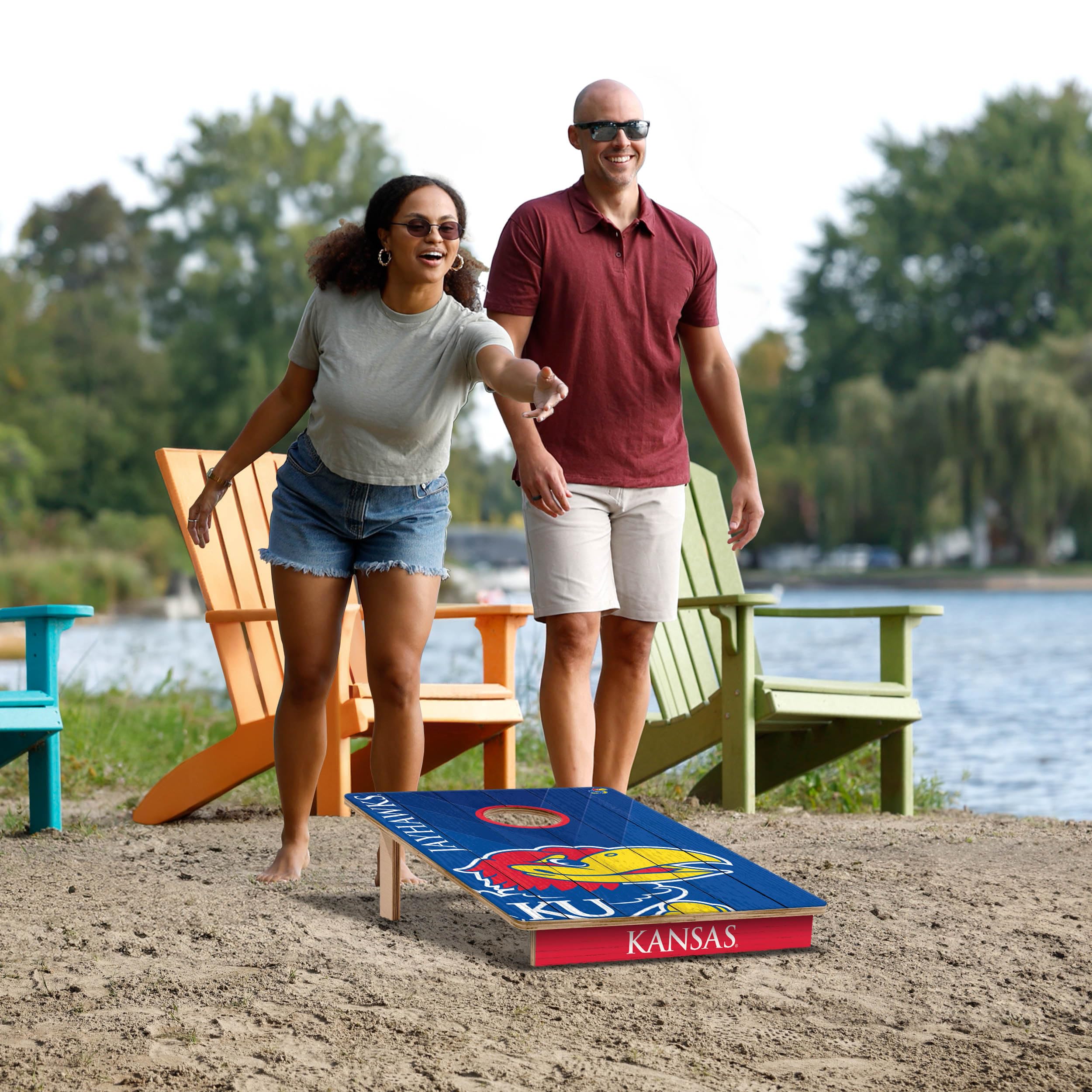YouTheFan NCAA Kansas Jayhawks 2’ x 3’ Wood Cornhole Game with Logo Bags - Sports Collectibles, Sports Memorabilia, Sports Fan Shop, Sports Gifts