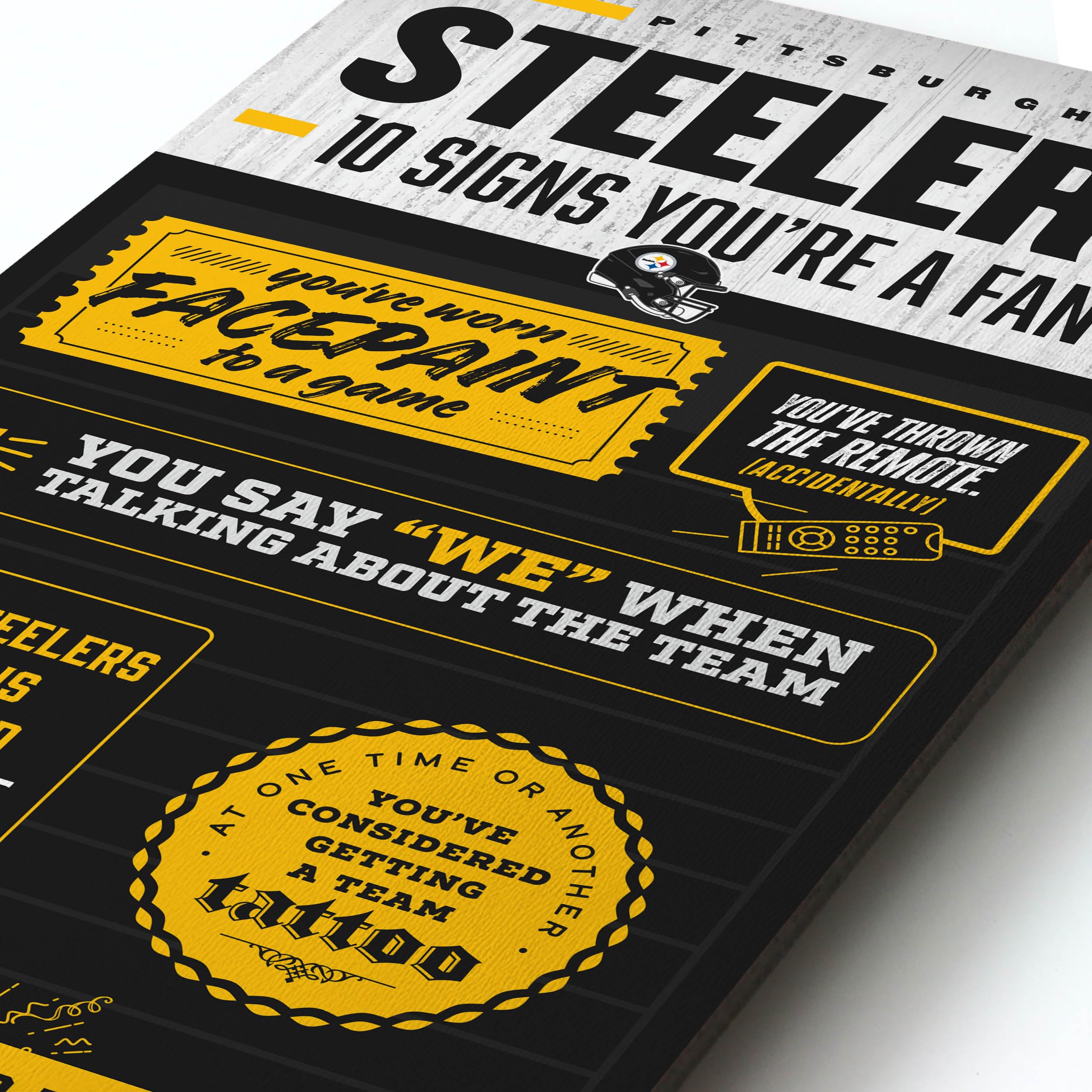 YouTheFan Officially-licensed NFL Pittsburgh Steelers 6x19 Top 10 Signs Banner - humorous descriptions - fun sports fan phrases, original design, indoor team wall decor fan gift - Sports Collectibles, Sports Memorabilia, Sports Fan Shop, Sports Gifts