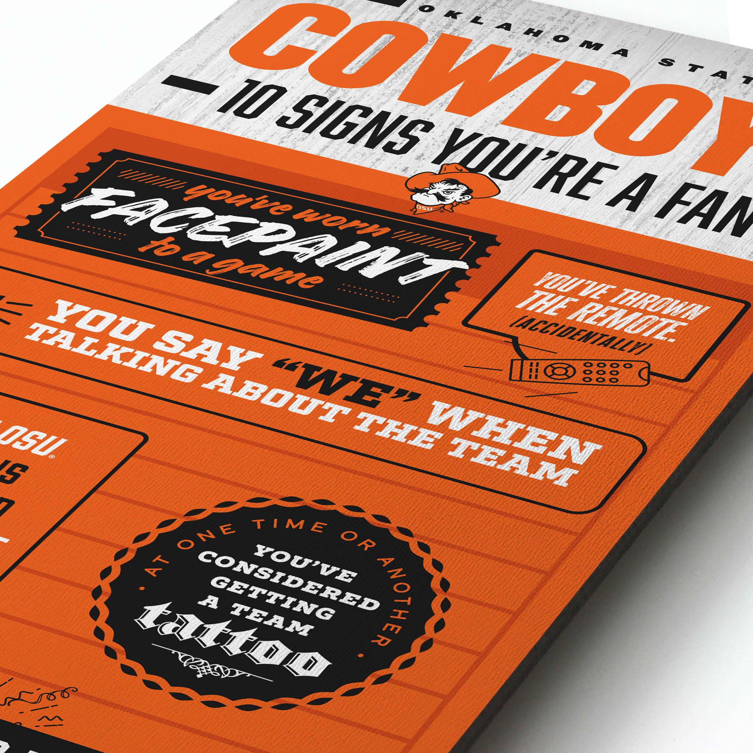 YouTheFan Officially-licensed NCAA Oklahoma State Cowboys 6x19 Top 10 Signs Banner - humorous descriptions - fun sports fan phrases, original design, indoor team wall decor fan gift - Sports Collectibles, Sports Memorabilia, Sports Fan Shop, Sports Gifts