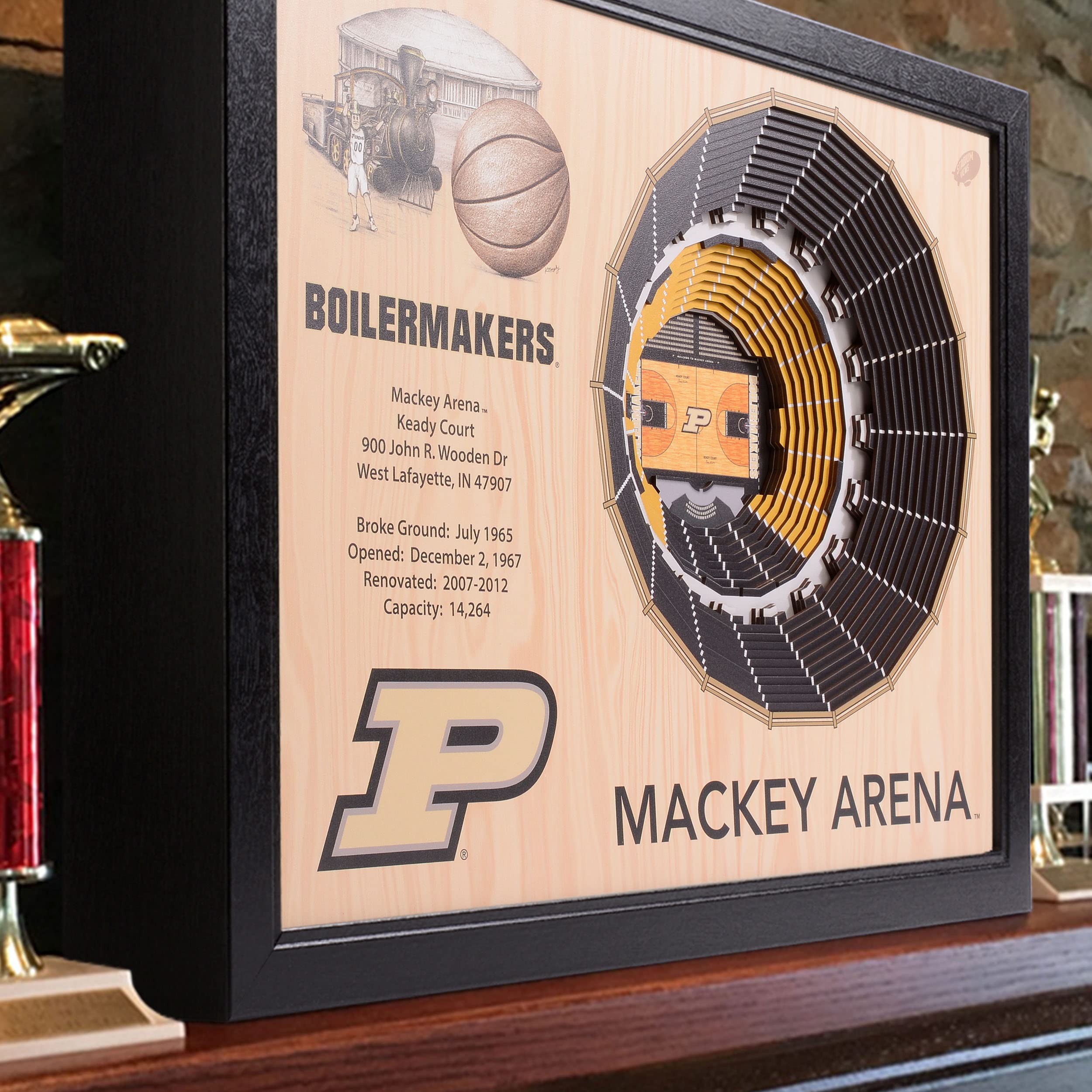 YouTheFan NCAA Purdue Boilermakers 25-Layer StadiumViews 3D Wall Art - Mackey Arena , Brown - Sports Collectibles, Sports Memorabilia, Sports Fan Shop, Sports Gifts