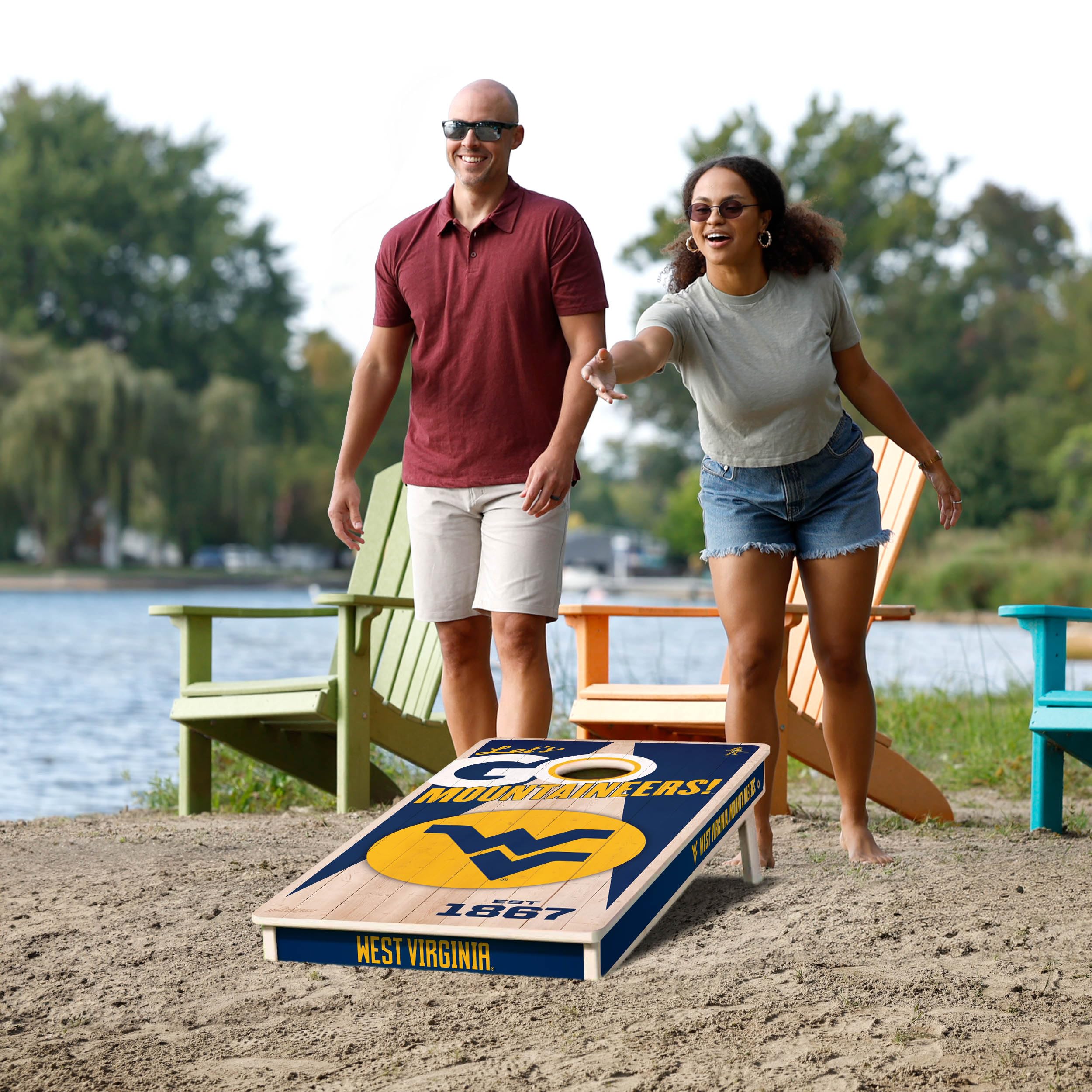YouTheFan NCAA West Virginia Mountaineers 2’ x 4’ Professional Wood Cornhole Game with Logo Bags - Sports Collectibles, Sports Memorabilia, Sports Fan Shop, Sports Gifts