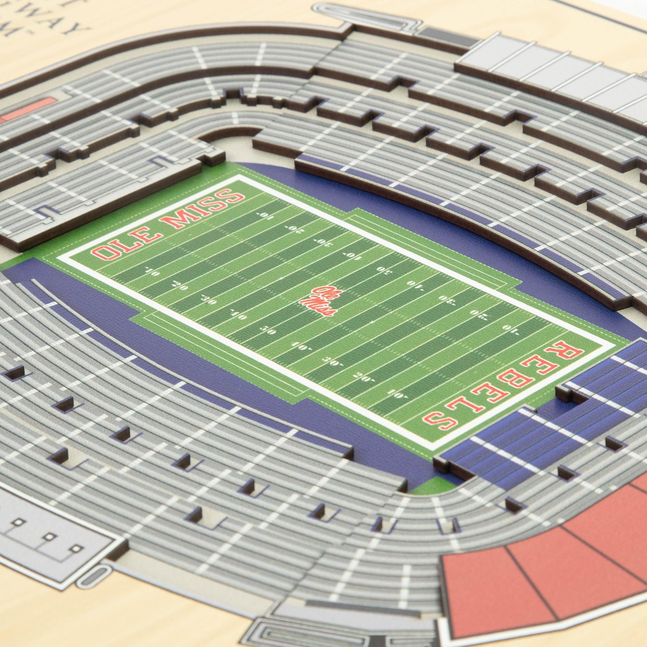 YouTheFan NCAA Mississippi Rebels 5-Layer StadiumView 3D Wall Art - Vaught Hemingway Stadium - Sports Collectibles, Sports Memorabilia, Sports Fan Shop, Sports Gifts