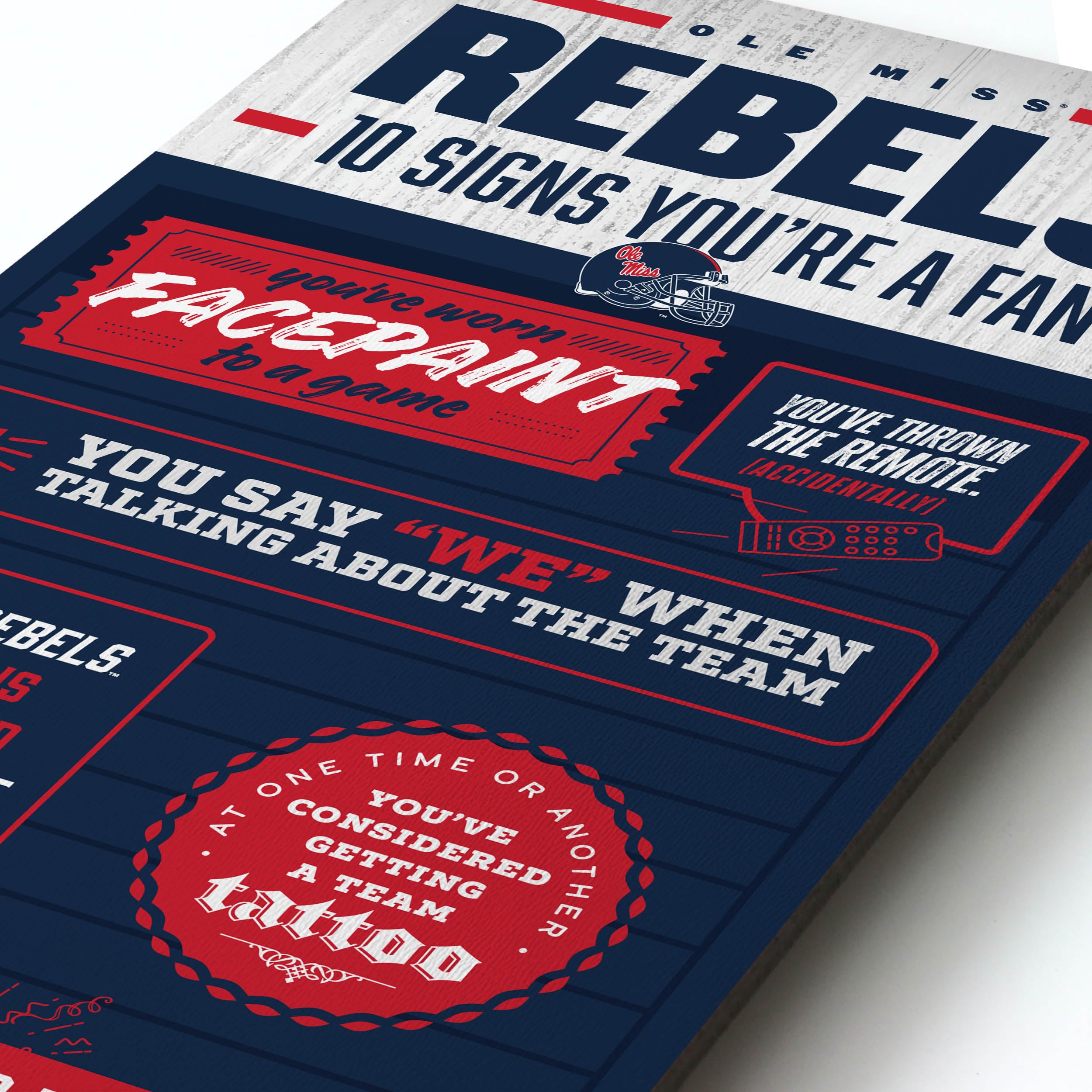 YouTheFan Officially-licensed NCAA Mississippi Rebels 6x19 Top 10 Signs Banner - humorous descriptions - fun sports fan phrases, original design, indoor team wall decor fan gift - Sports Collectibles, Sports Memorabilia, Sports Fan Shop, Sports Gifts