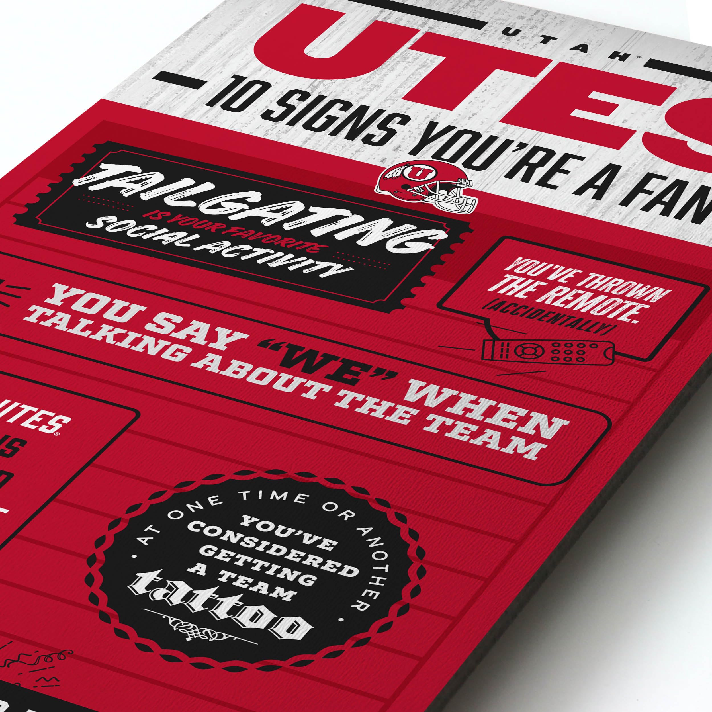 YouTheFan Officially-licensed NCAA Utah Utes 6x19 Top 10 Signs Banner - humorous descriptions - fun sports fan phrases, original design, indoor team wall decor fan gift - Sports Collectibles, Sports Memorabilia, Sports Fan Shop, Sports Gifts