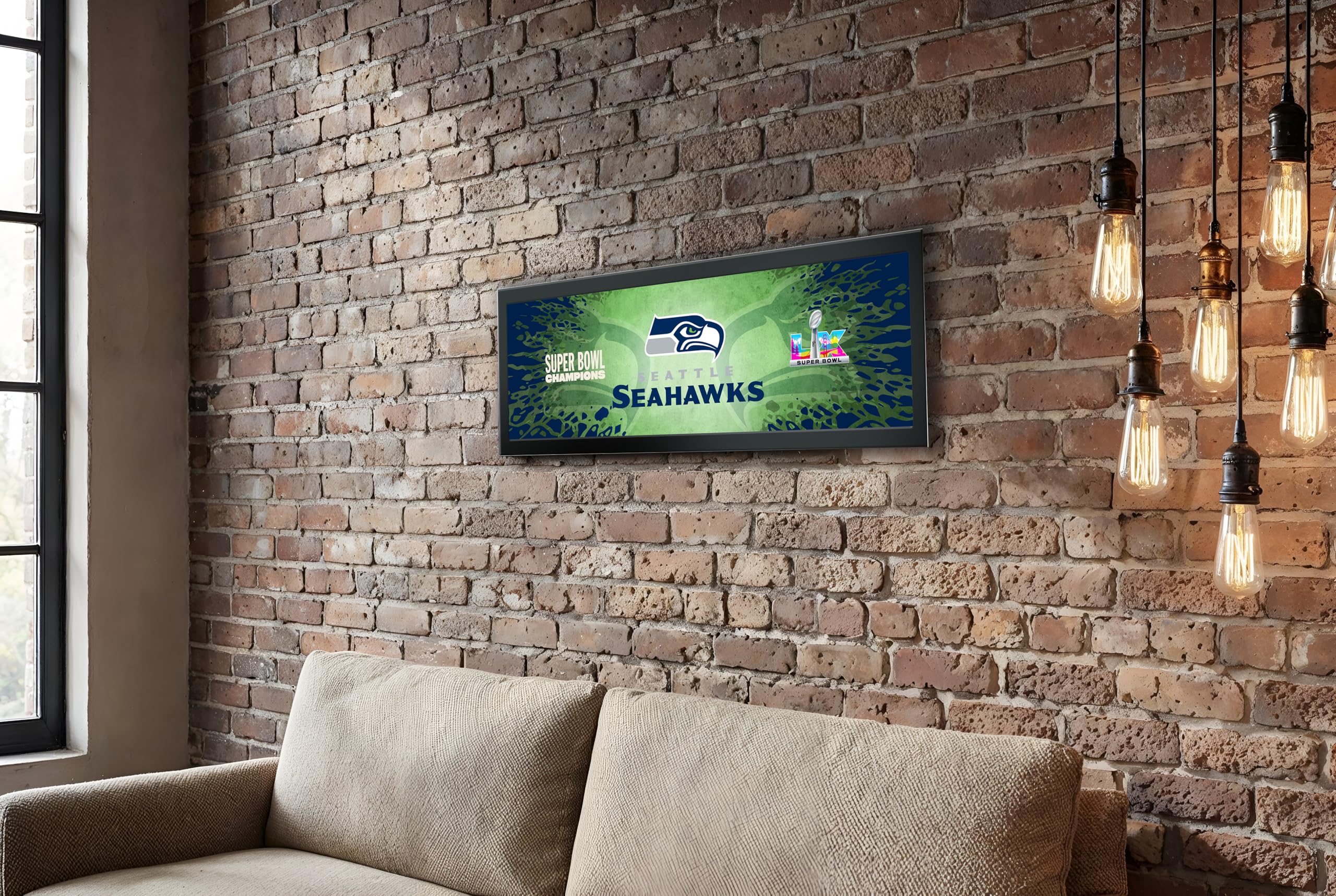 Seattle Seahawks Super Bowl 60 Champions Framed Horizontal Wall Print, Official NFL Football Decor, 8 x 26 - Sports Gifts, Sports Memorabilia, Sports Collectibles, Fan Shop