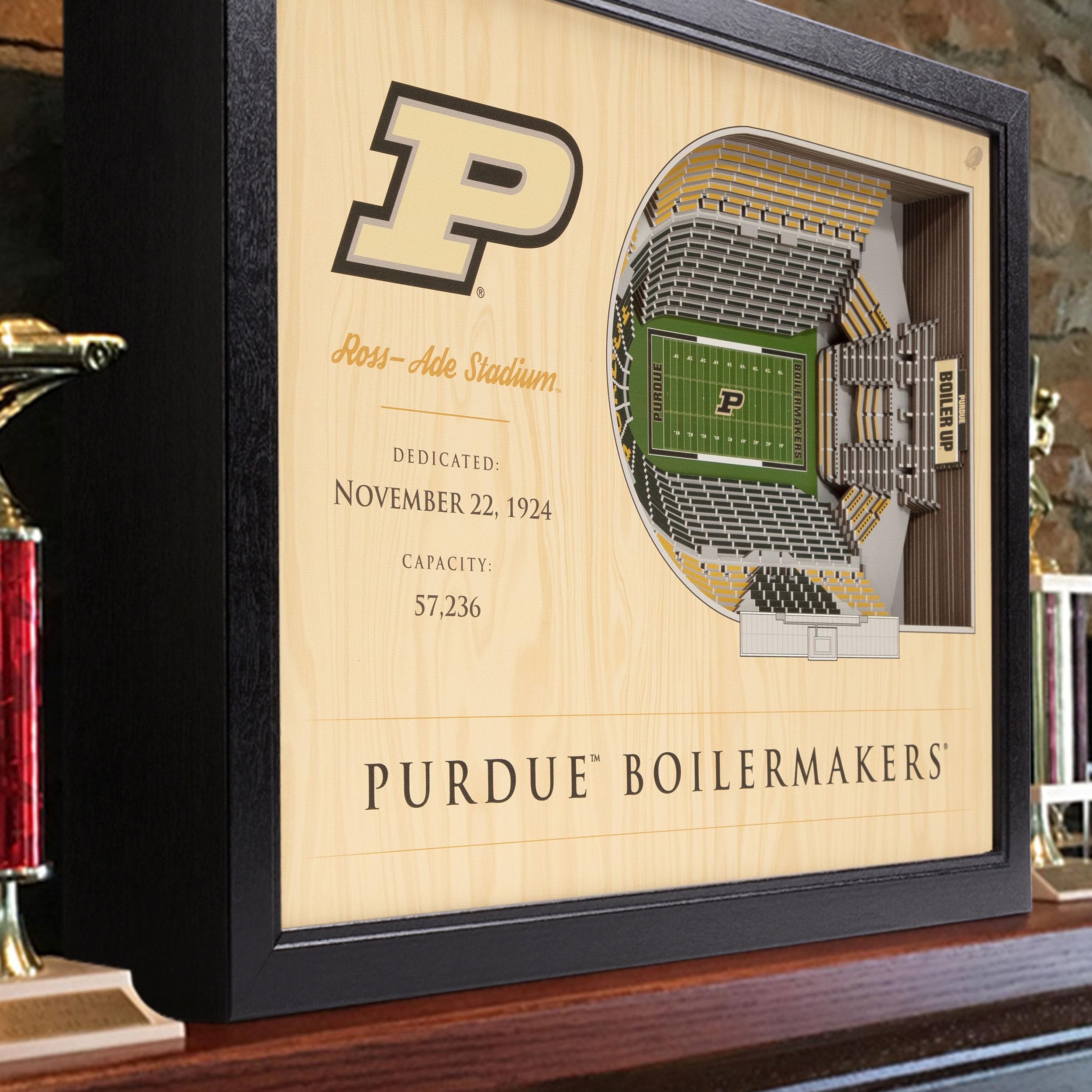NCAA Purdue Boilermakers 25-Layer StadiumView 3D Wall Art, YouTheFan , 25.5 x 3.5 x 19.5 Inches, Brown - Sports Collectibles, Sports Memorabilia, Sports Fan Shop, Sports Gifts