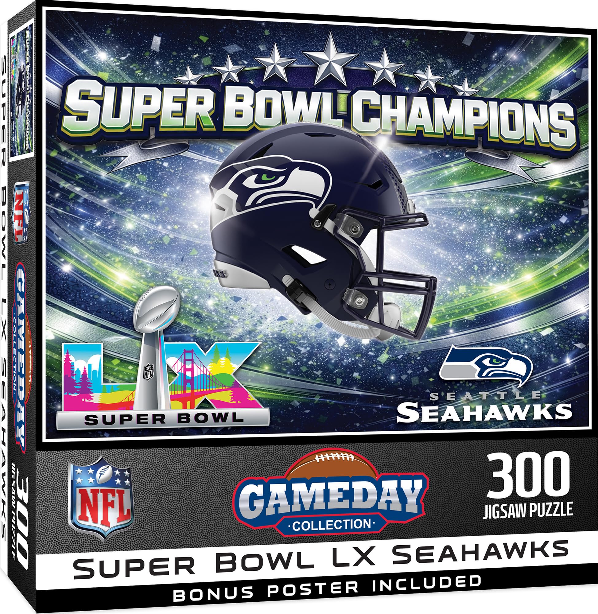 MasterPieces Officially Licensed NFL 300 Piece Puzzle for Adults and Families - Super Bowl LX Champions - Seattle Seahawks- 19.25"x26.63" - Sports Gifts, Sports Memorabilia, Sports Collectibles, Fan Shop