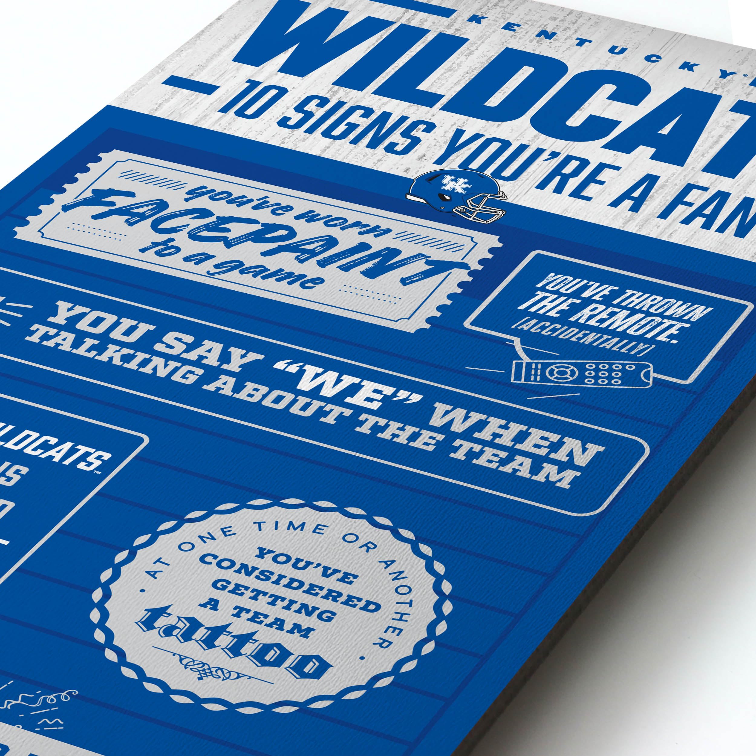 YouTheFan Officially-licensed NCAA Kentucky Wildcats 6x19 Top 10 Signs Banner - humorous descriptions - fun sports fan phrases, original design, indoor team wall decor fan gift - Sports Collectibles, Sports Memorabilia, Sports Fan Shop, Sports Gifts