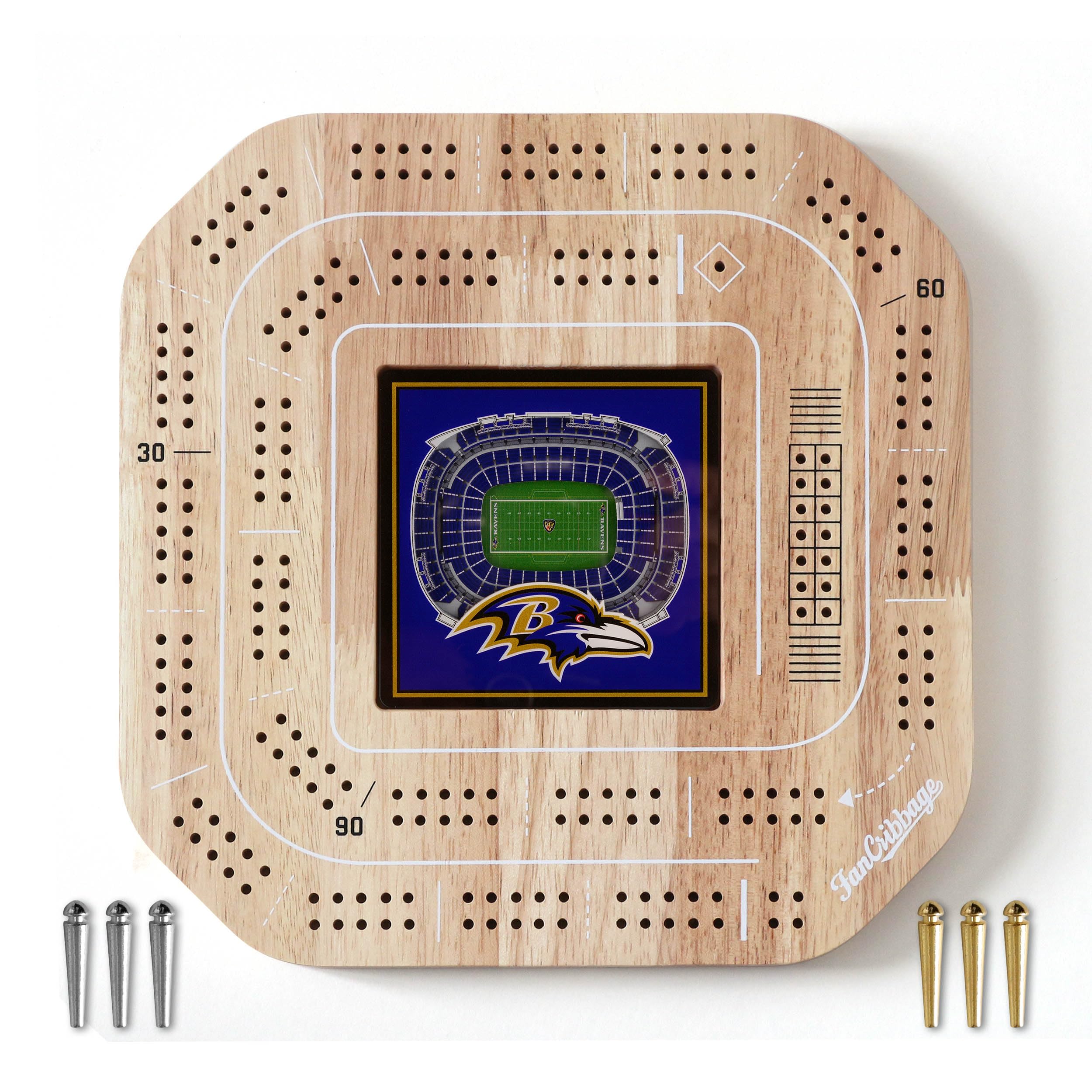 YouTheFan NFL Baltimore Ravens Licensed Fan Cribbage Wood Board Game - Sports Collectibles, Sports Memorabilia, Sports Fan Shop, Sports Gifts