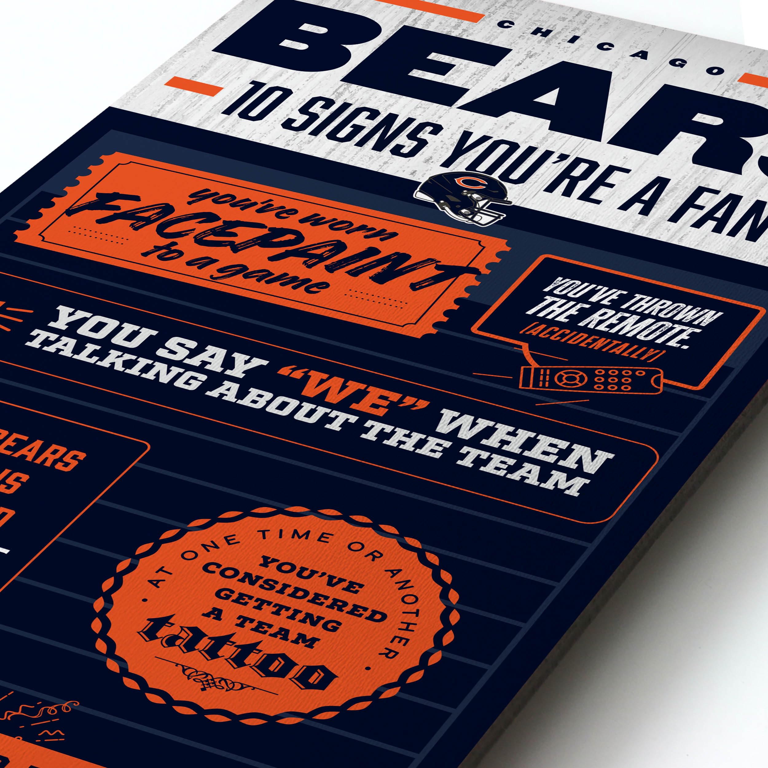 YouTheFan Officially-licensed NFL Chicago Bears 6x19 Top 10 Signs Banner - humorous descriptions - fun sports fan phrases, original design, indoor team wall decor fan gift - Sports Collectibles, Sports Memorabilia, Sports Fan Shop, Sports Gifts