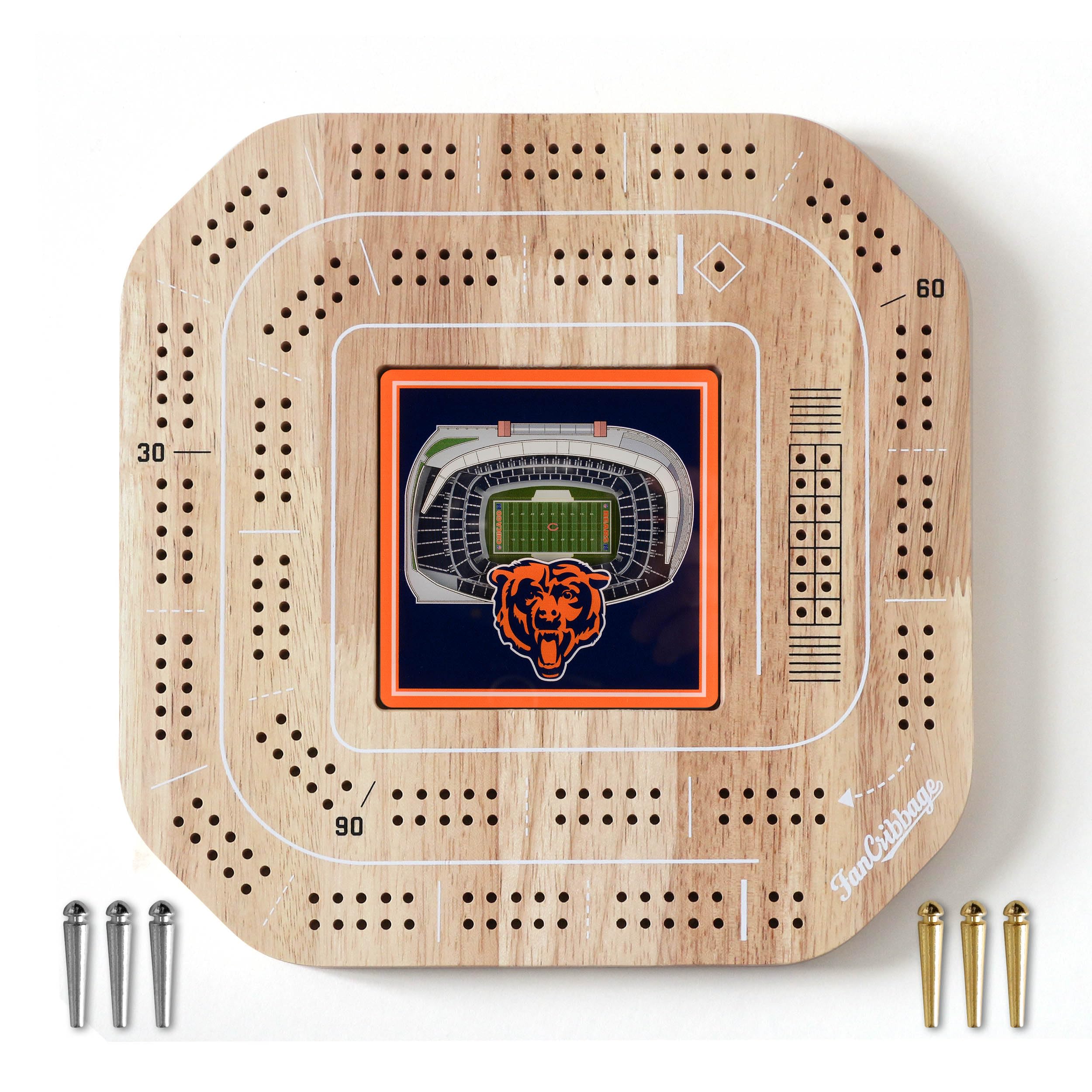 YouTheFan NFL Chicago Bears Licensed Fan Cribbage Wood Board Game - Sports Collectibles, Sports Memorabilia, Sports Fan Shop, Sports Gifts