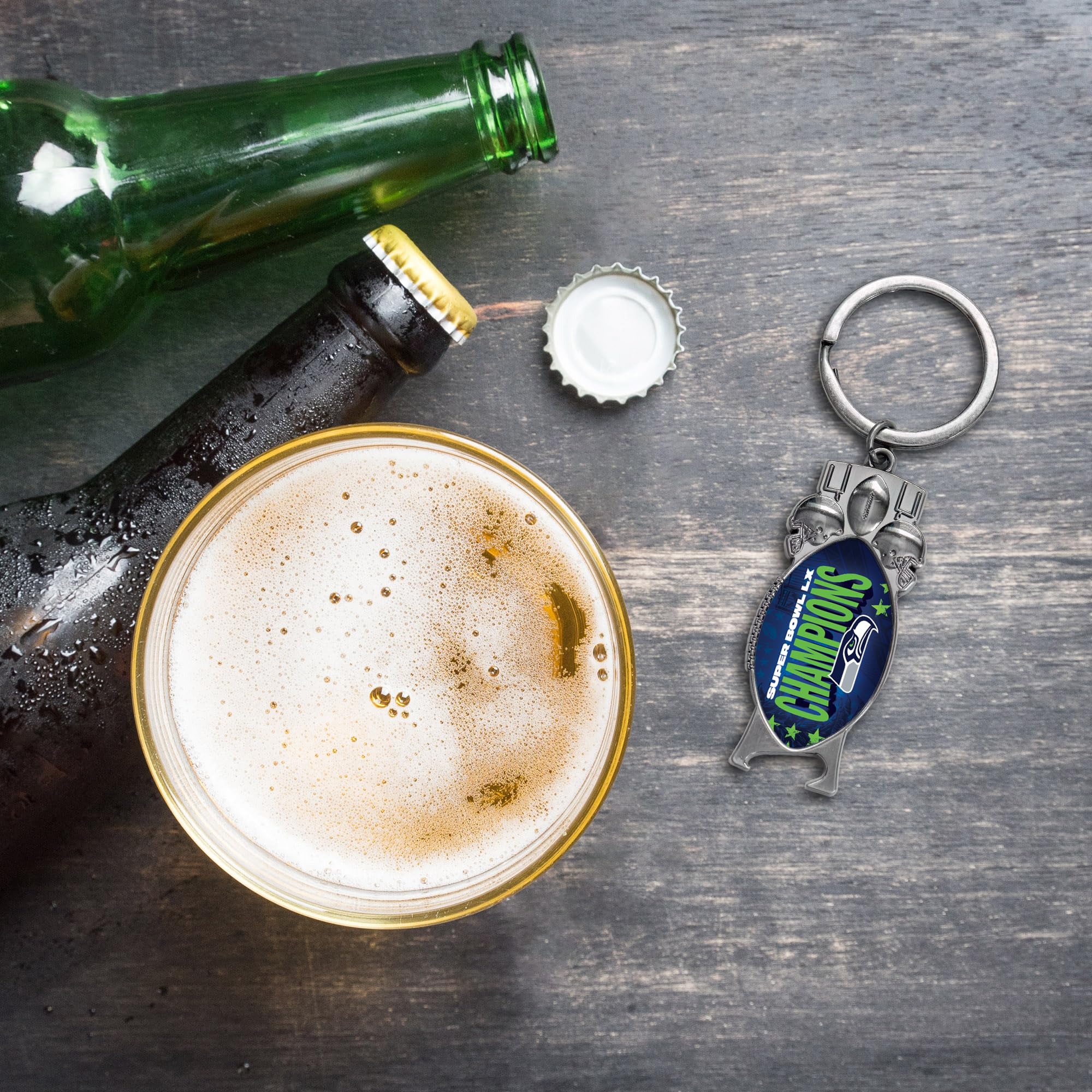 Rico Industries NFL Football Seattle Seahawks 2026 Super Bowl LX Champions Sculpted Bottle Opener Keychain - Car Accessory - Sports Gifts, Sports Memorabilia, Sports Collectibles, Fan Shop