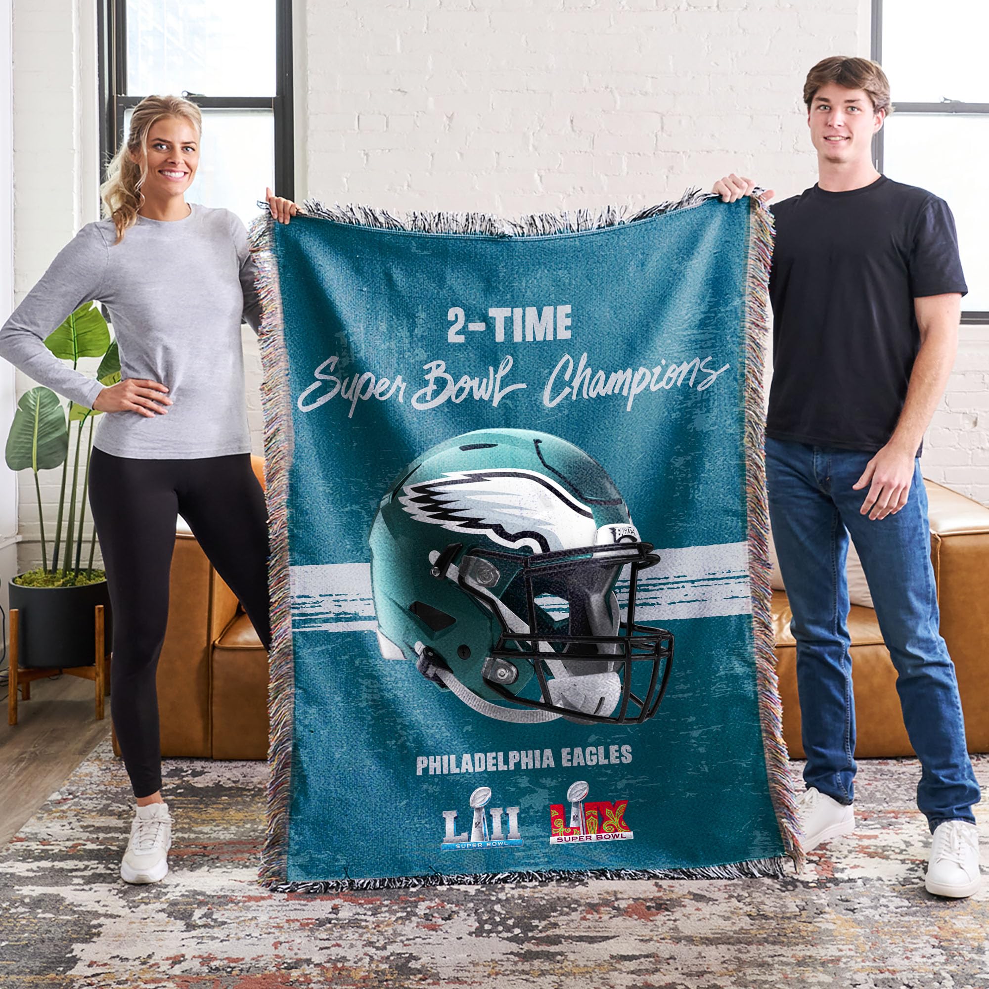 Northwest NFL Philadelphia Eagles 2025 Super Bowl LIX Multi Champ Powerhouse Woven Tapestry Throw Blanket 48X60 Inches - Sports Collectibles, Sports Memorabilia, Sports Fan Shop, Sports Gifts