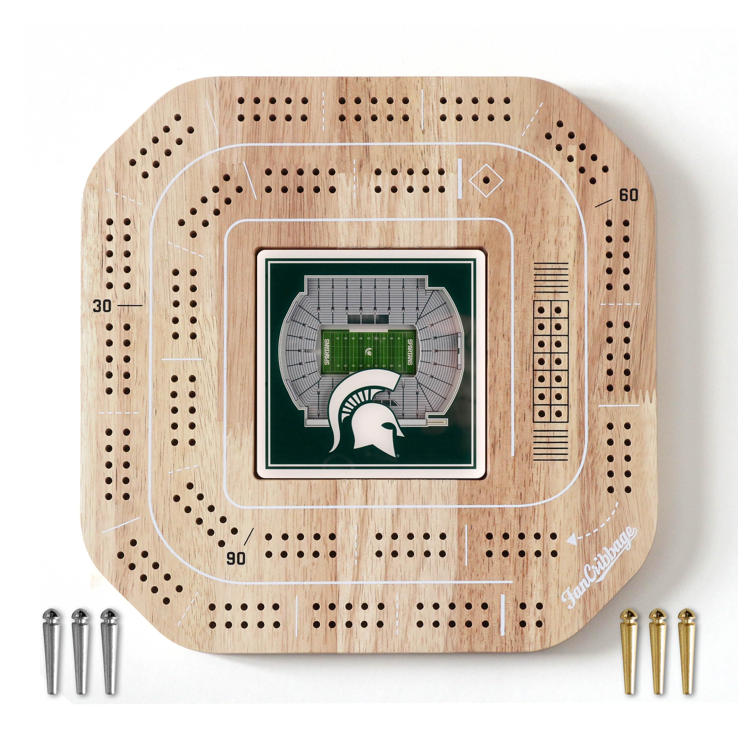 YouTheFan NCAA Michigan State Spartans Licensed Fan Cribbage Wood Board Game - Sports Collectibles, Sports Memorabilia, Sports Fan Shop, Sports Gifts