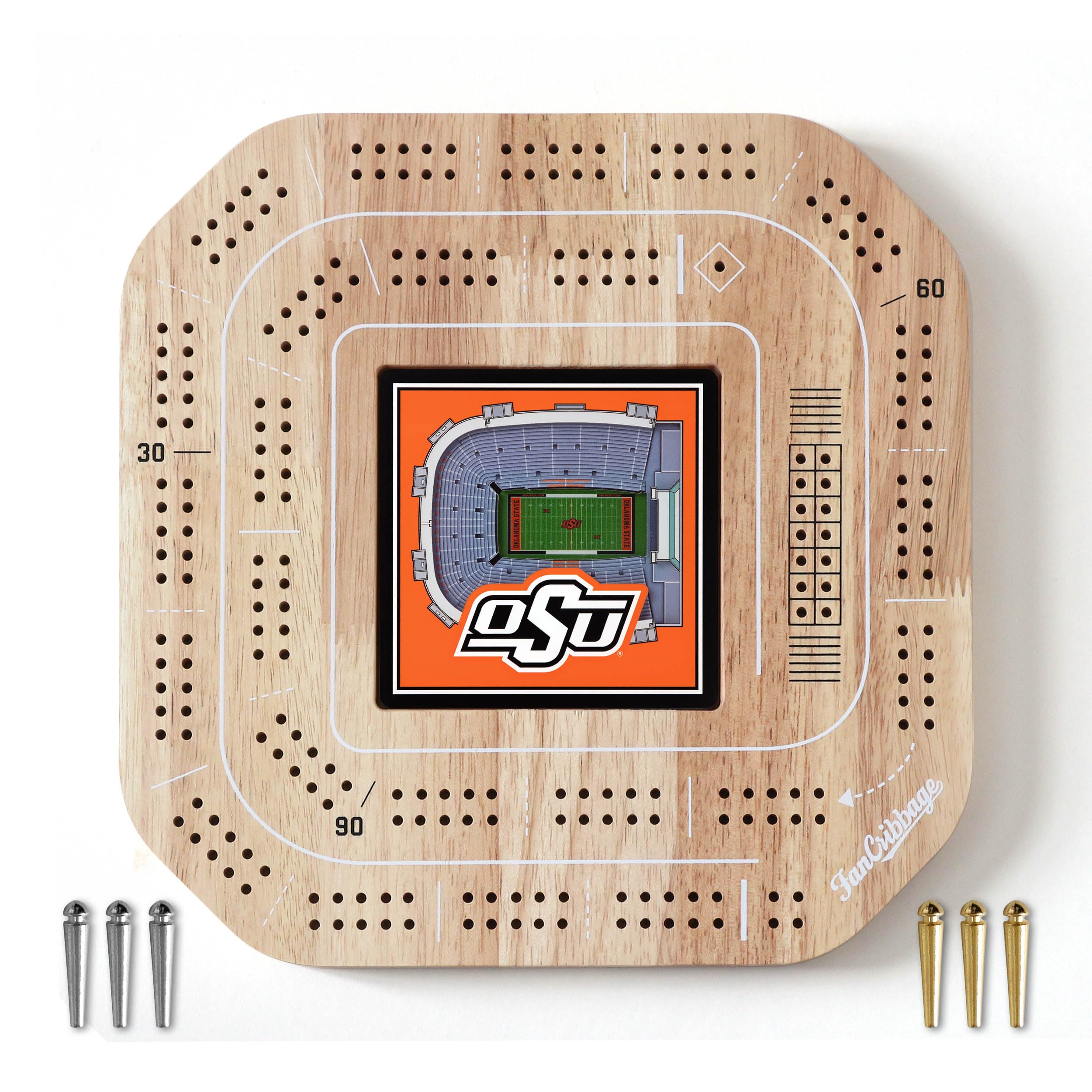 YouTheFan NCAA Oklahoma State Cowboys Licensed Fan Cribbage Wood Board Game - Sports Collectibles, Sports Memorabilia, Sports Fan Shop, Sports Gifts
