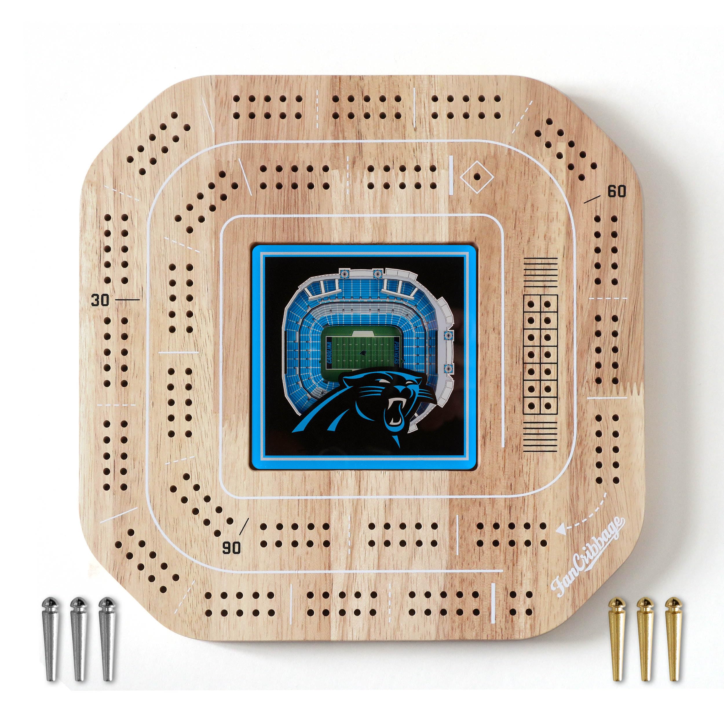 YouTheFan NFL Carolina Panthers Licensed Fan Cribbage Wood Board Game - Sports Collectibles, Sports Memorabilia, Sports Fan Shop, Sports Gifts