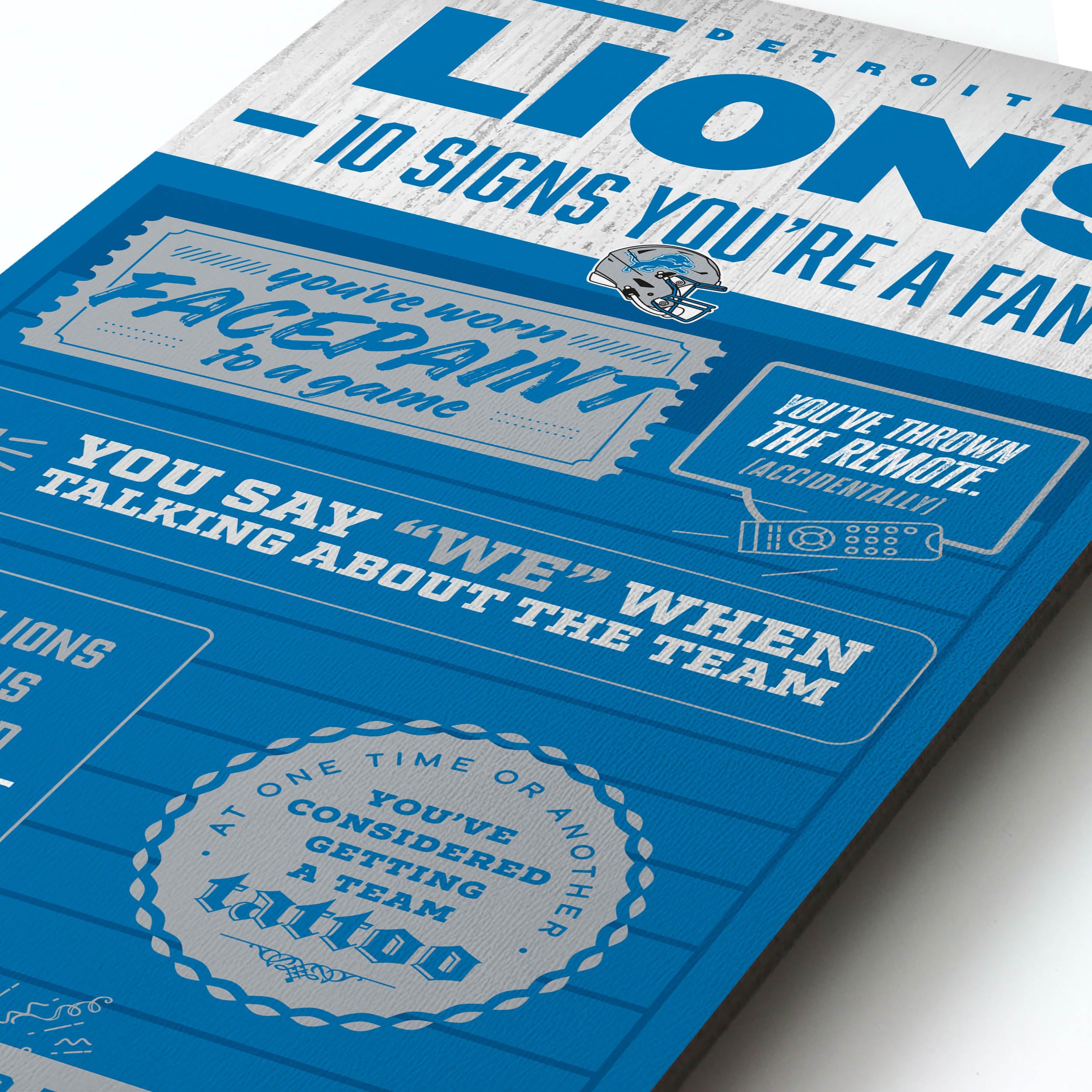 YouTheFan Officially-licensed NFL Detroit Lions 6x19 Top 10 Signs Banner - humorous descriptions - fun sports fan phrases, original design, indoor team wall decor fan gift - Sports Collectibles, Sports Memorabilia, Sports Fan Shop, Sports Gifts