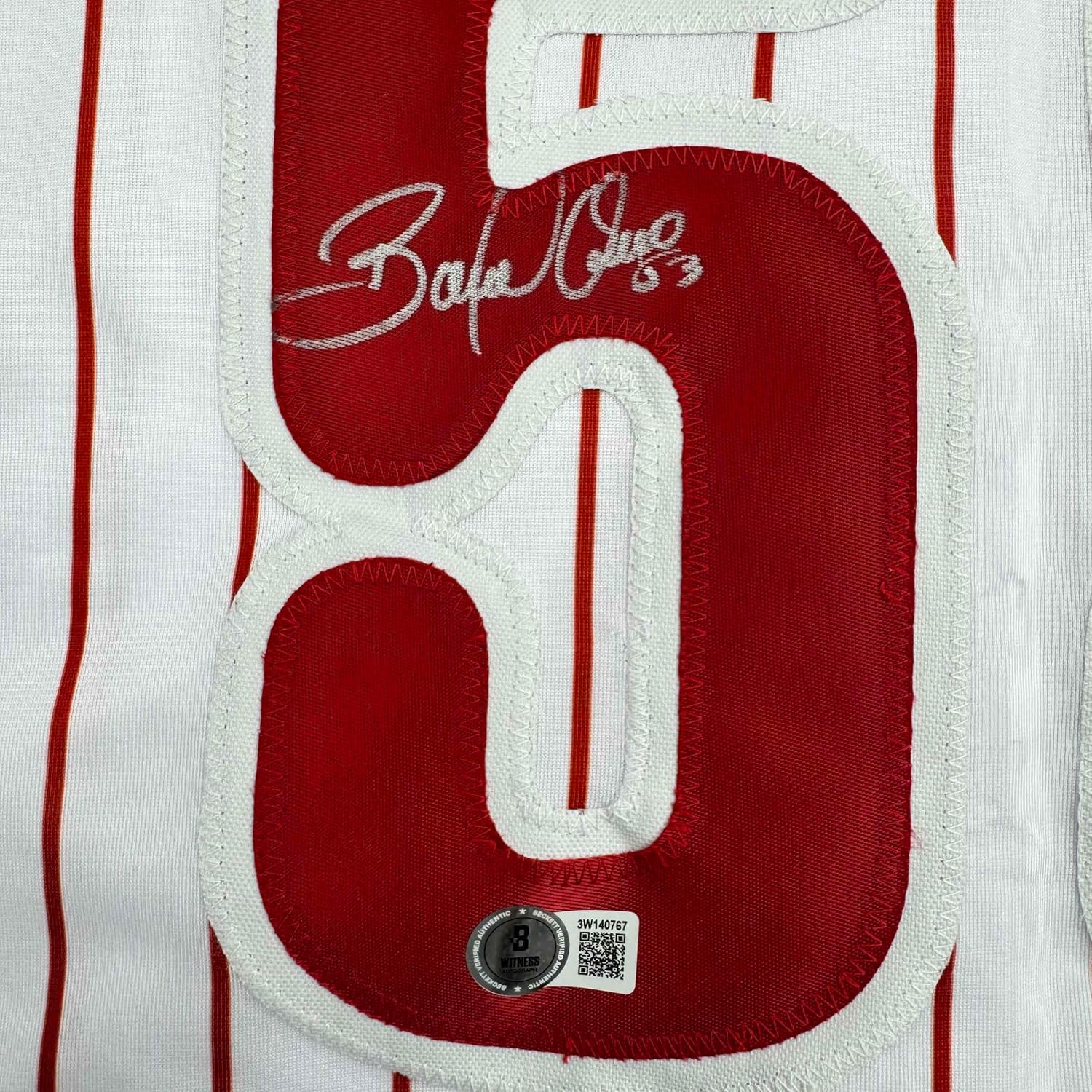 Framed Autographed/Signed Bobby Abreu 35x39 Philadelphia Pinstripe Baseball Jersey Beckett BAS COA