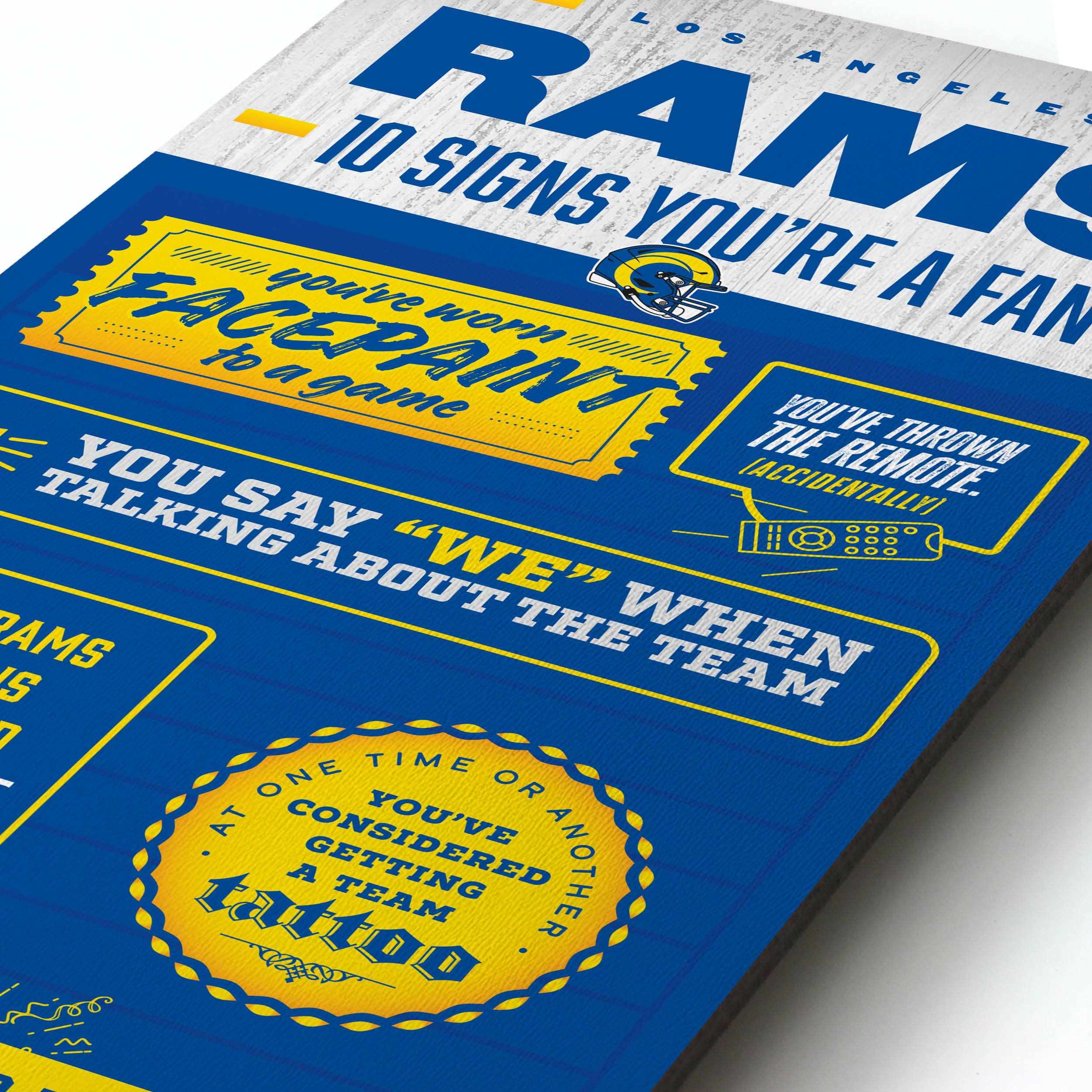 YouTheFan Officially-licensed NFL Los Angeles Rams 6x19 Top 10 Signs Banner - humorous descriptions - fun sports fan phrases, original design, indoor team wall decor fan gift - Sports Collectibles, Sports Memorabilia, Sports Fan Shop, Sports Gifts