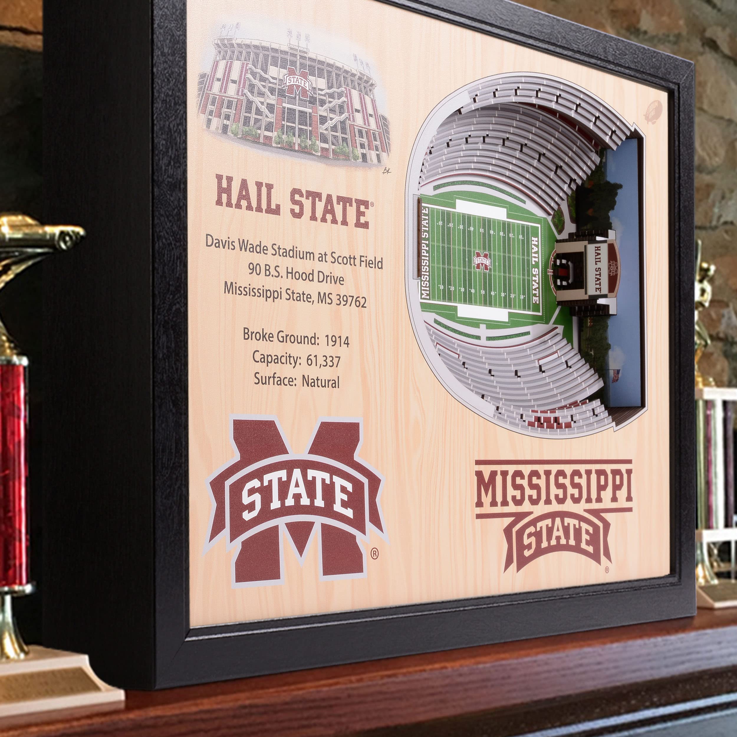 YouTheFan NCAA Mississippi State Bulldogs 25-Layer StadiumViews 3D Wall Art - Davis Wade Stadium at Scott Field, Brown - Sports Collectibles, Sports Memorabilia, Sports Fan Shop, Sports Gifts