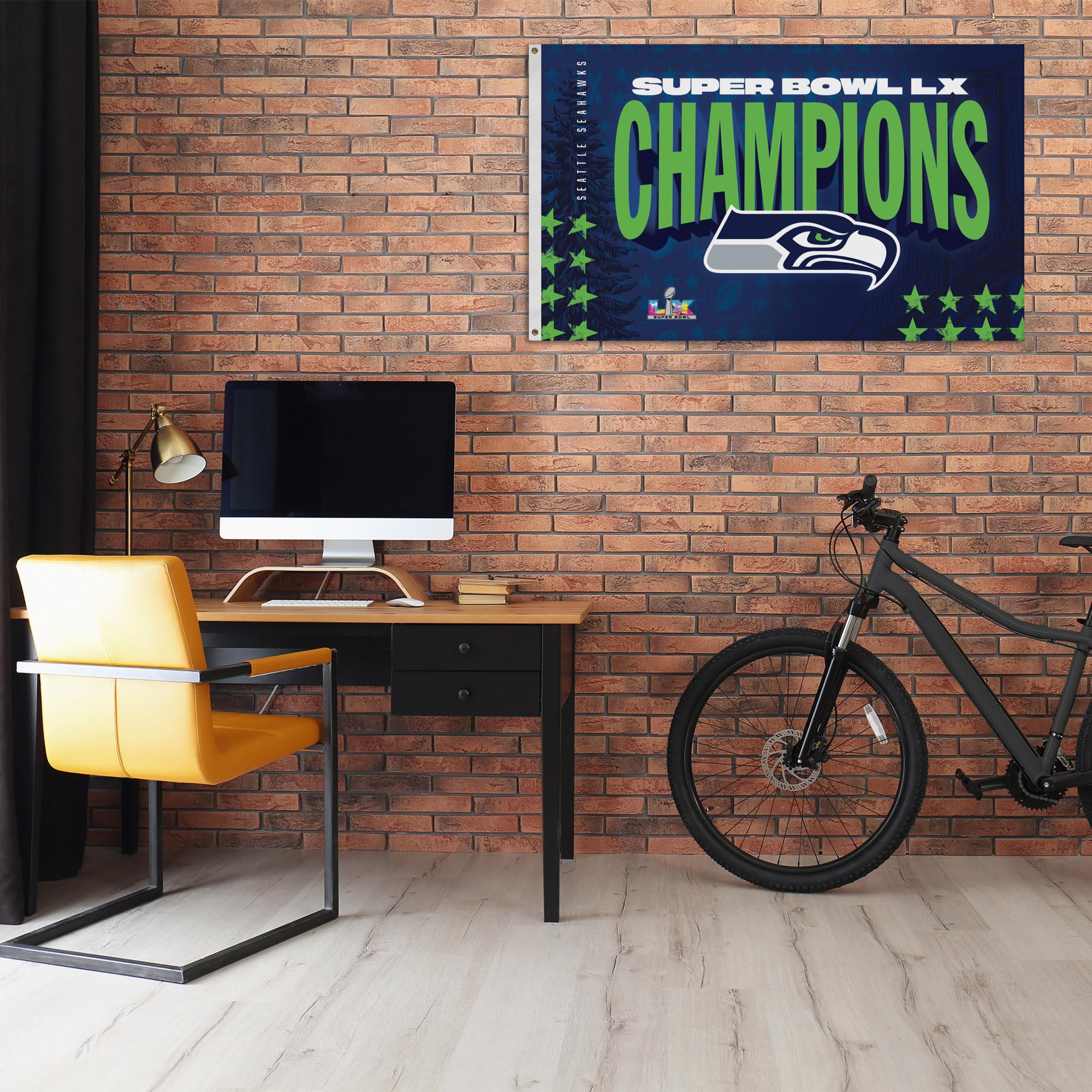 3 ft x 5 ft Fan Banner Flag – Seattle Seahawks Super Bowl LX Champions Football Wall Decor, Lightweight Fabric, Metal Grommets - Sports Gifts, Sports Memorabilia, Sports Collectibles, Fan Shop