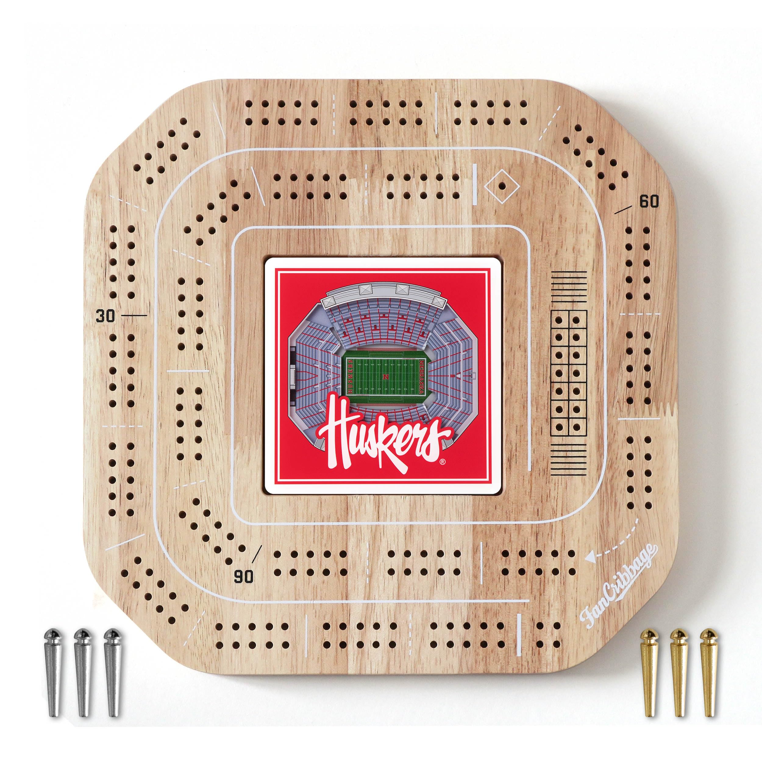 YouTheFan NCAA Nebraska Cornhuskers Licensed Fan Cribbage Wood Board Game - Sports Collectibles, Sports Memorabilia, Sports Fan Shop, Sports Gifts