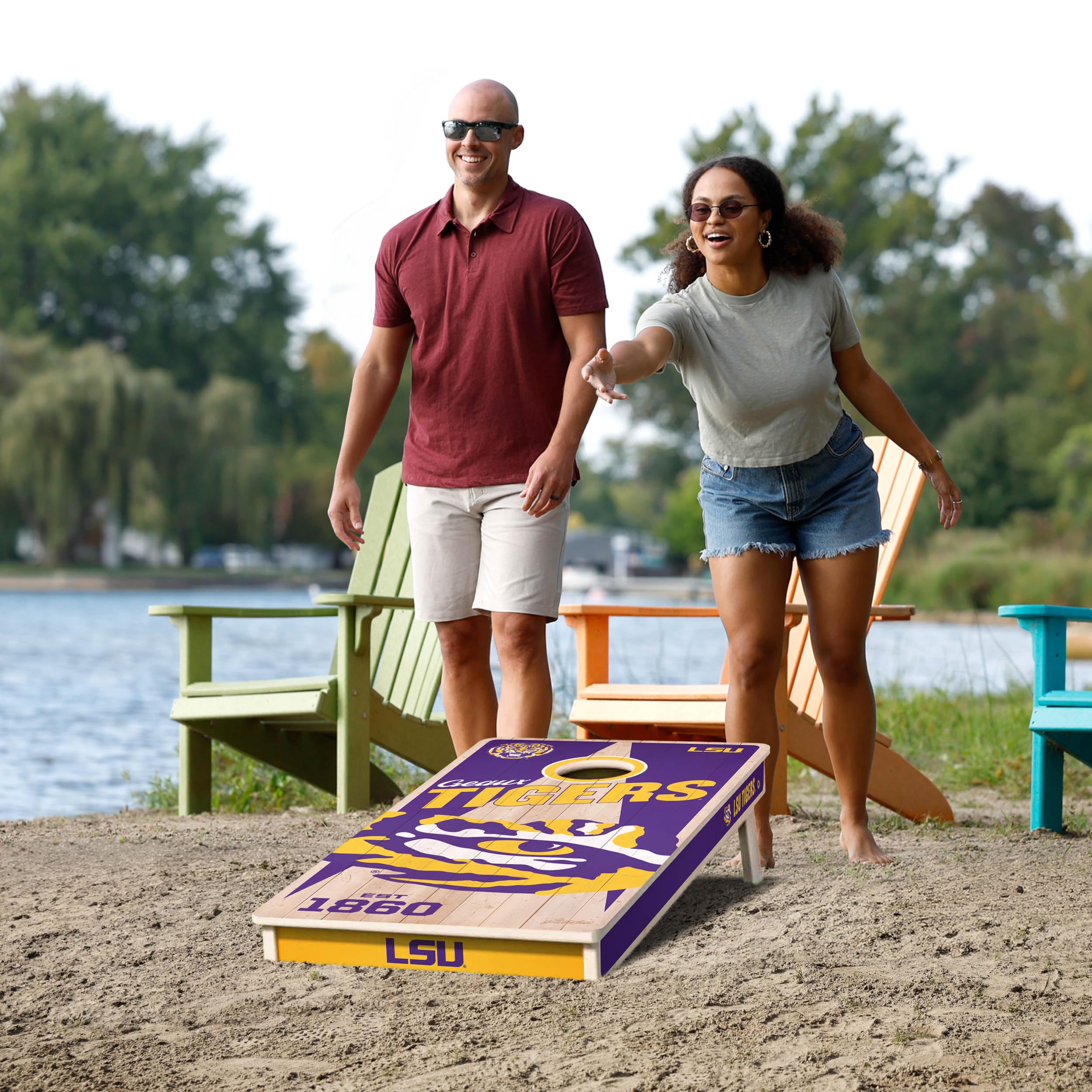 YouTheFan NCAA LSU Tigers 2’ x 4’ Professional Wood Cornhole Game with Logo Bags - Sports Collectibles, Sports Memorabilia, Sports Fan Shop, Sports Gifts