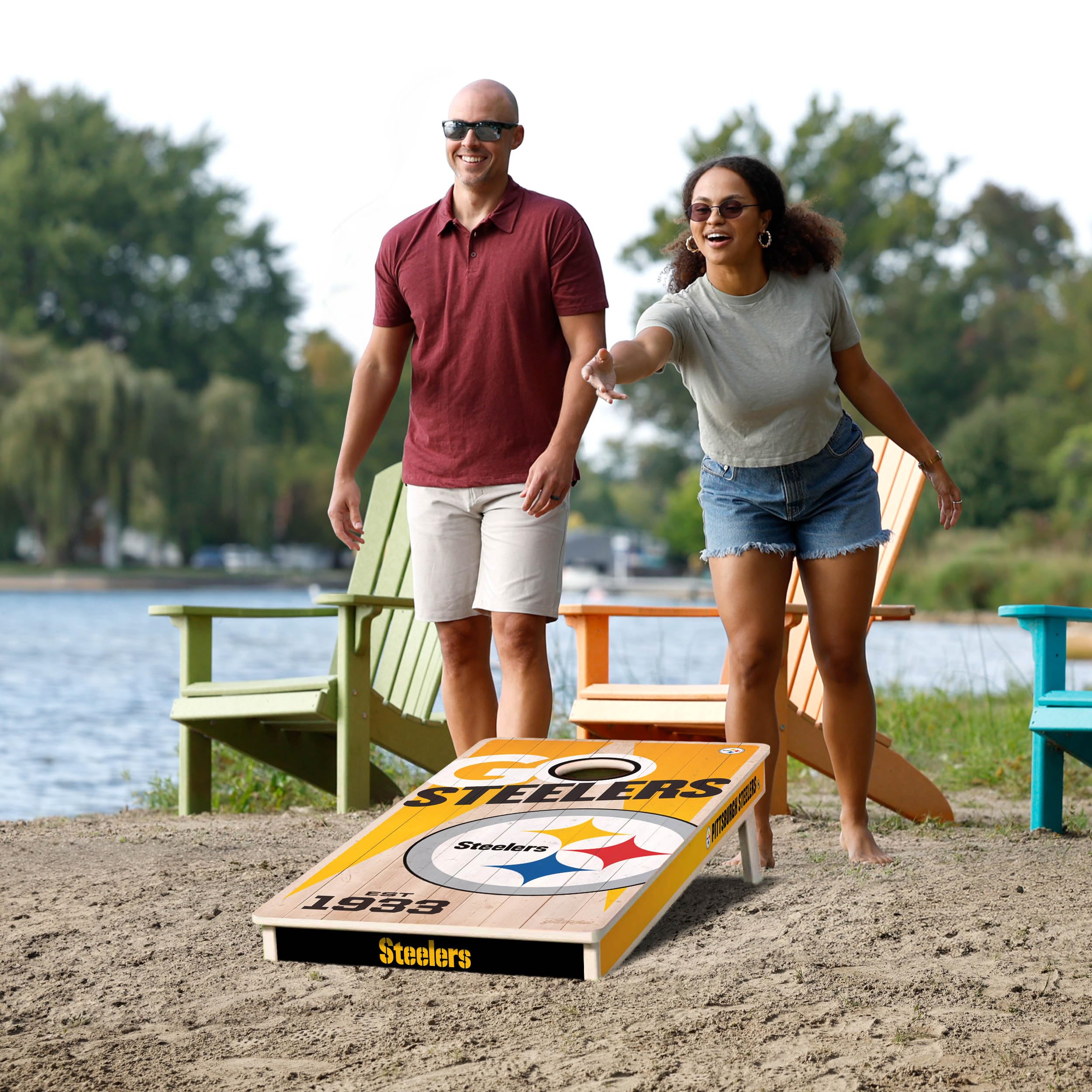 YouTheFan NFL Pittsburgh Steelers 2’ x 4’ Professional Wood Cornhole Game with Logo Bags - Sports Collectibles, Sports Memorabilia, Sports Fan Shop, Sports Gifts