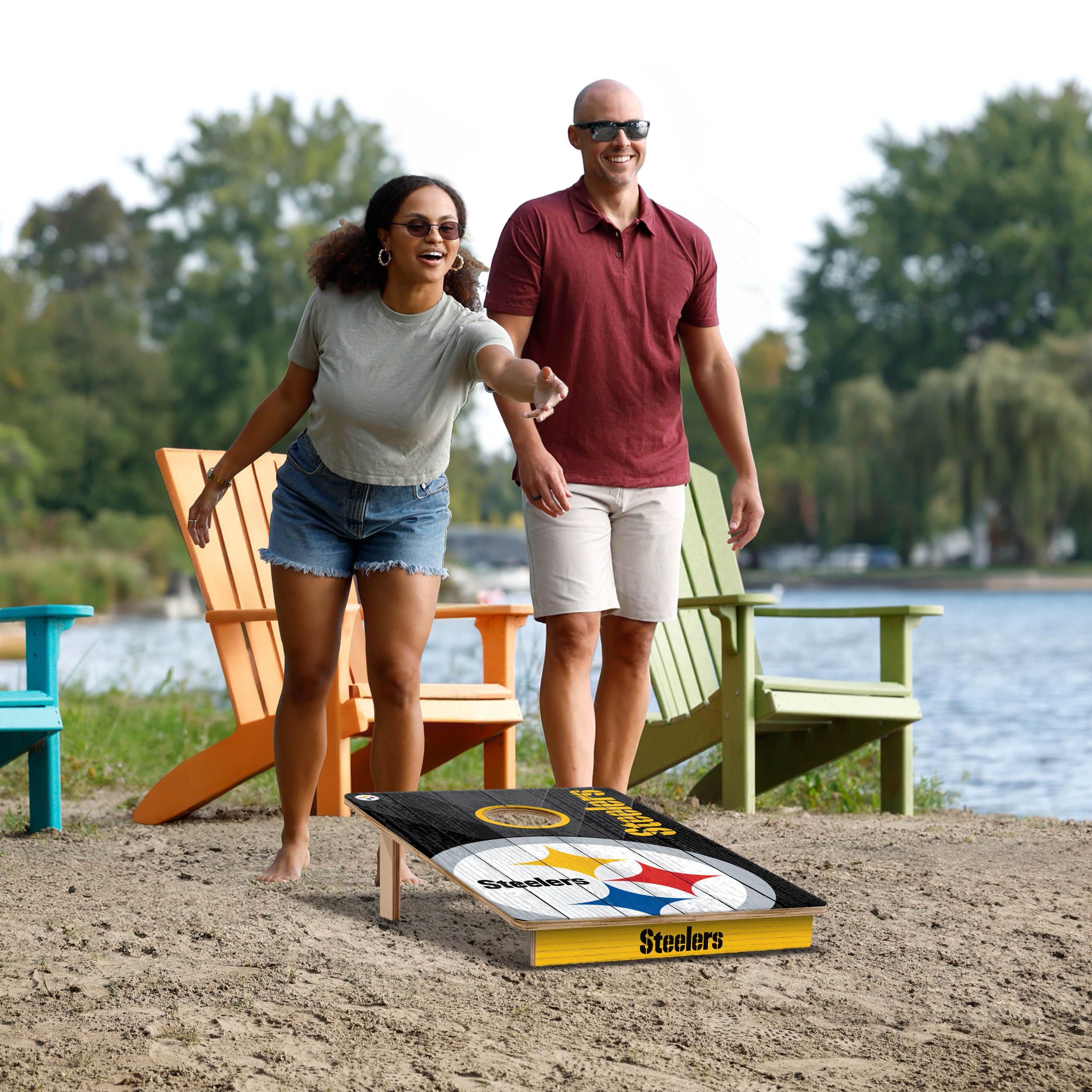 YouTheFan NFL Pittsburgh Steelers 2’ x 3’ Wood Cornhole Game with Logo Bags - Sports Collectibles, Sports Memorabilia, Sports Fan Shop, Sports Gifts