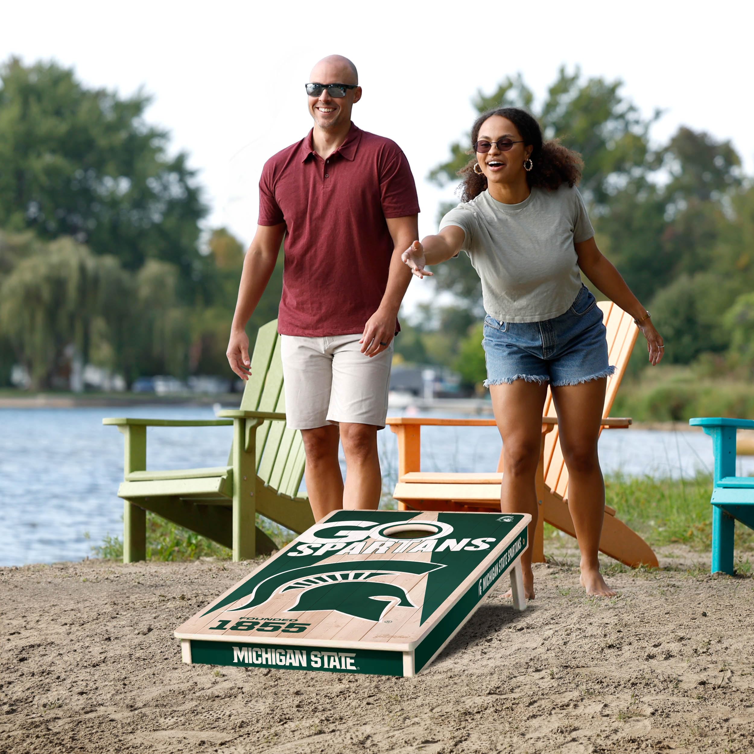 YouTheFan NCAA Michigan State Spartans 2’ x 4’ Professional Wood Cornhole Game with Logo Bags - Sports Collectibles, Sports Memorabilia, Sports Fan Shop, Sports Gifts