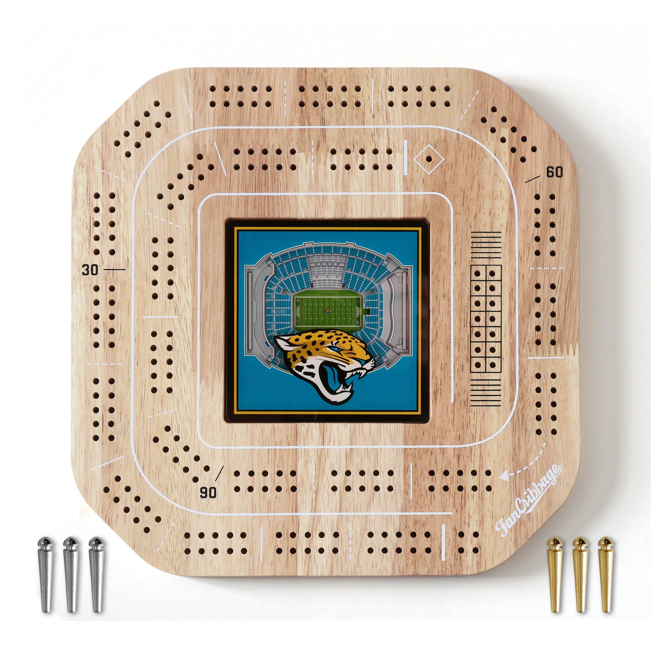 YouTheFan NFL Jacksonville Jaguars Licensed Fan Cribbage Wood Board Game - Sports Collectibles, Sports Memorabilia, Sports Fan Shop, Sports Gifts