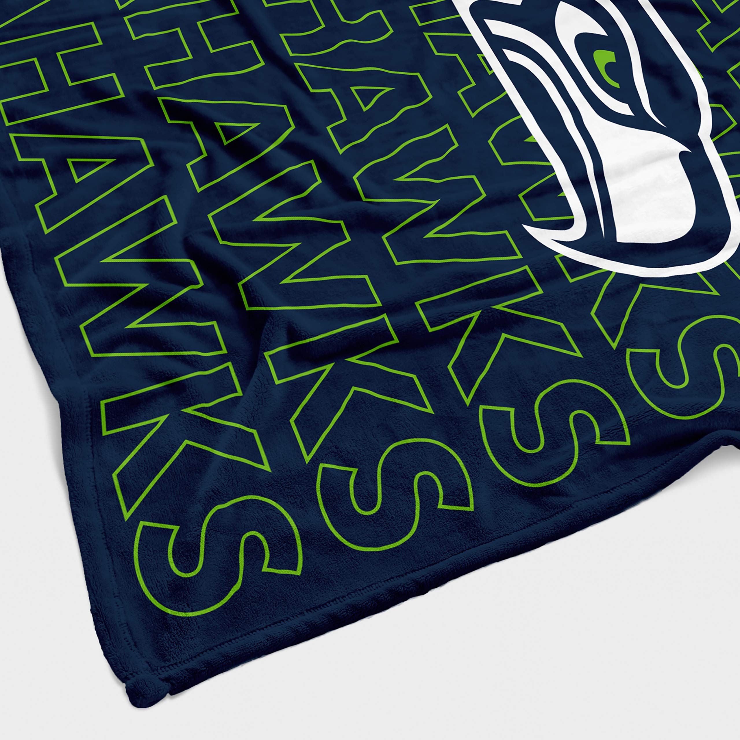 Pegasus Sports NFL Echo Team Wordmark Plush Blanket- Seattle Seahawks, Team Color, 60x70 - Sports Gifts, Sports Memorabilia, Sports Collectibles, Fan Shop