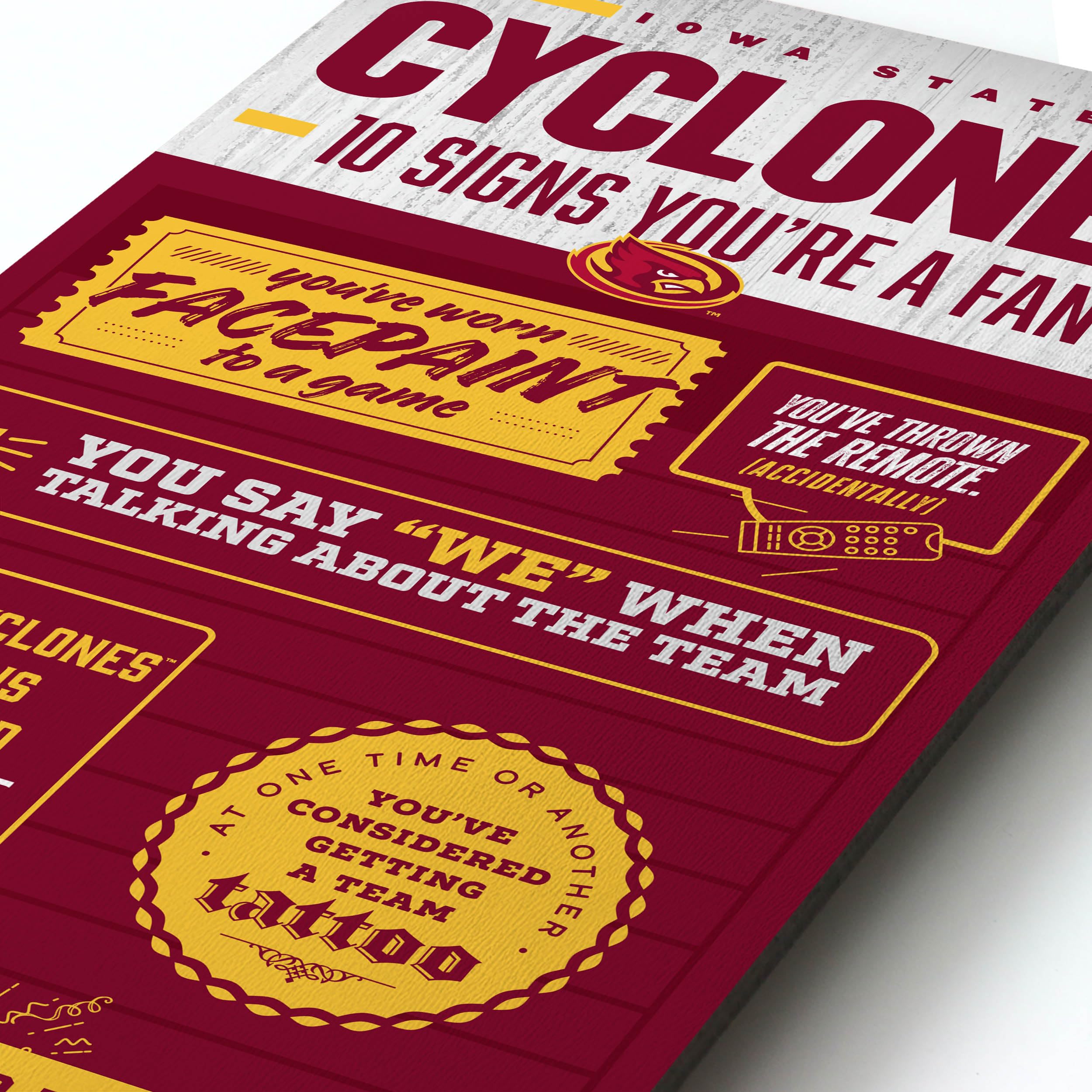 YouTheFan Officially-licensed NCAA Iowa State Cyclones 6x19 Top 10 Signs Banner - humorous descriptions - fun sports fan phrases, original design, indoor team wall decor fan gift - Sports Collectibles, Sports Memorabilia, Sports Fan Shop, Sports Gifts