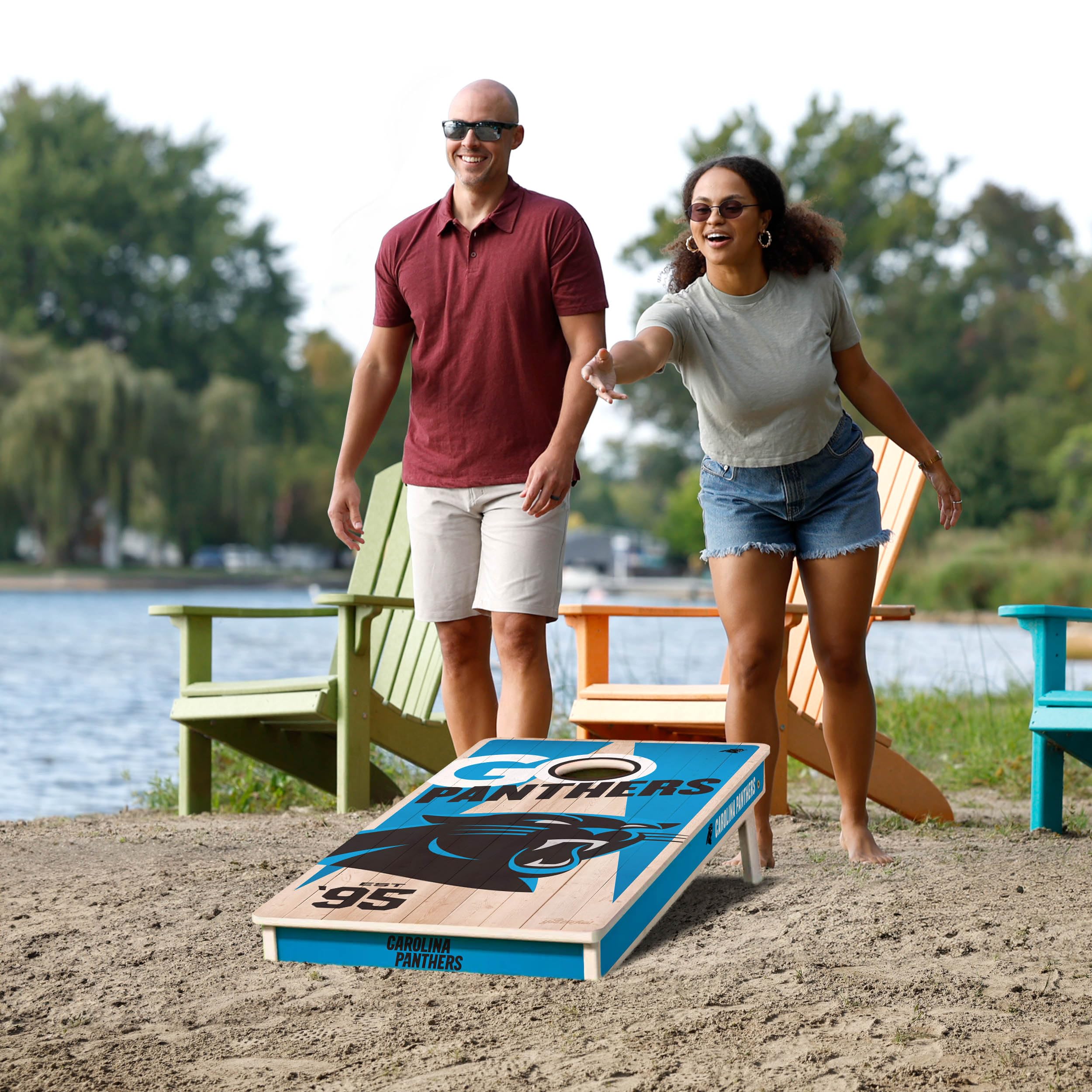 YouTheFan NFL Carolina Panthers 2’ x 4’ Professional Wood Cornhole Game with Logo Bags - Sports Collectibles, Sports Memorabilia, Sports Fan Shop, Sports Gifts